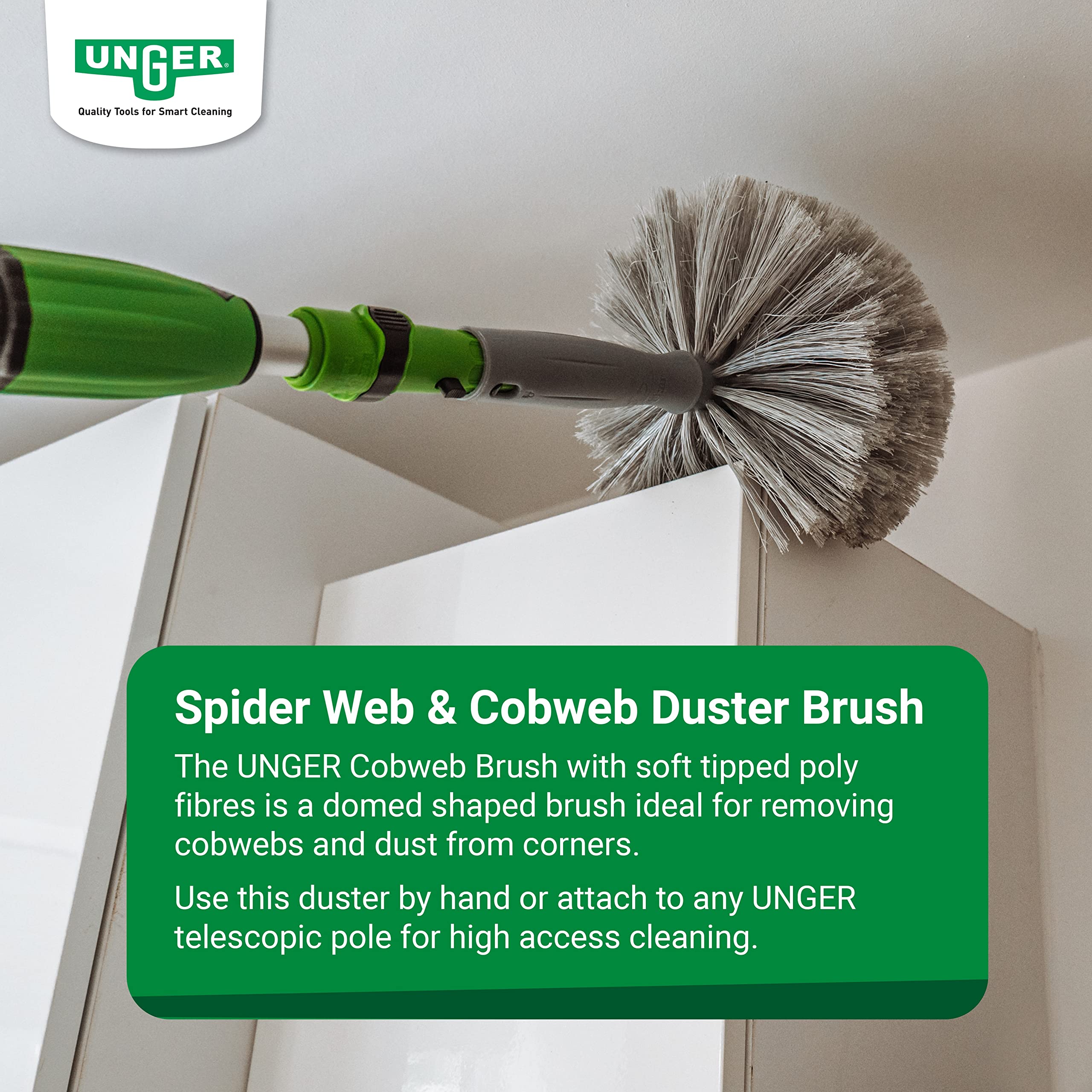 Unger StarDuster Cobweb Brush - Grey Dome-Shaped Duster for Walls, Corners & Ceilings 7