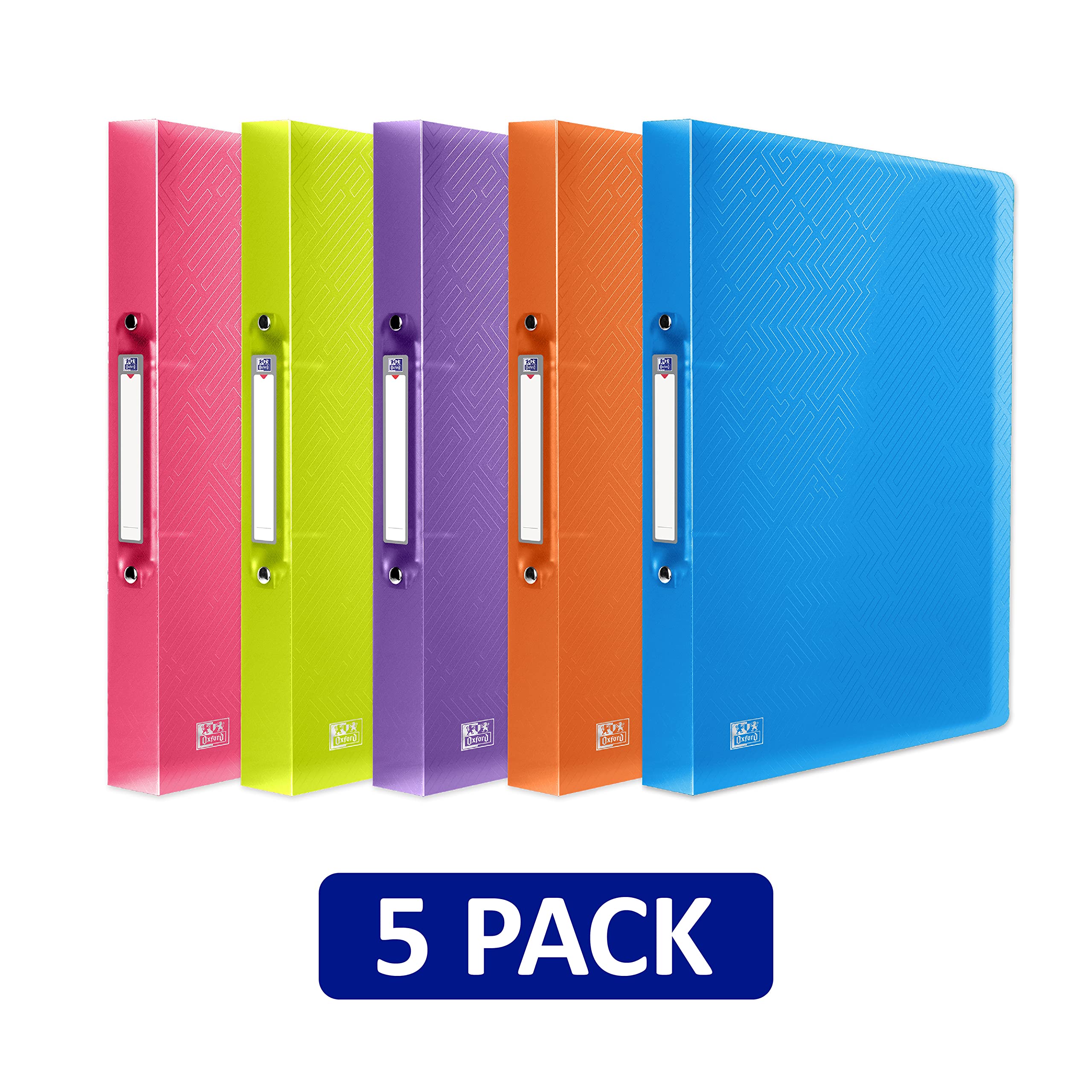 Oxford 2 Ring O-Ring Binder - A4, 40mm Spine, 250 Sheet Capacity | 5 Pack Assorted Colours 2