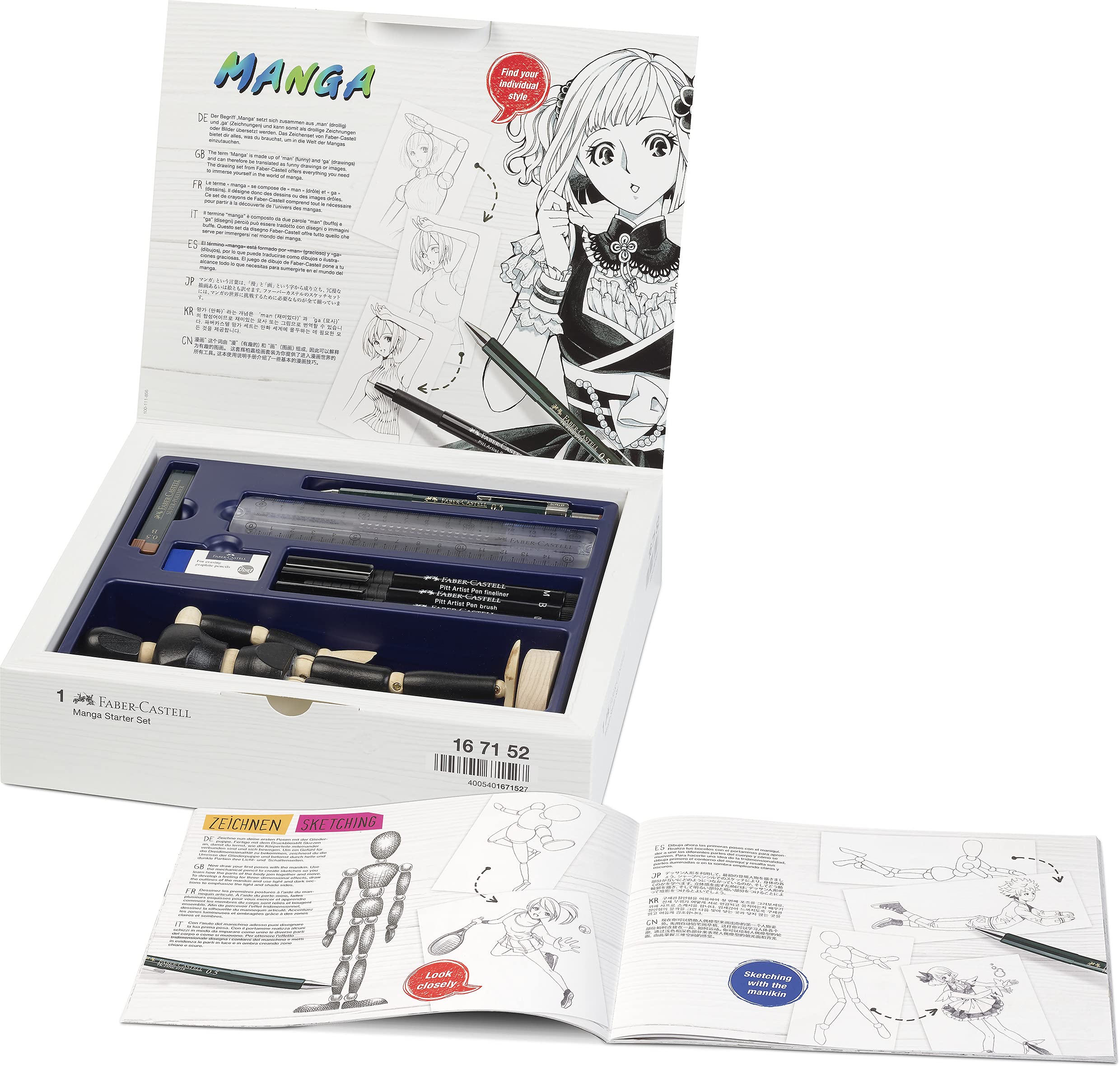 Faber-Castell Pitt Artist Pen Manga Starter Set - Permanent Ink, Quick Drying | Line Sizes XS, M, B