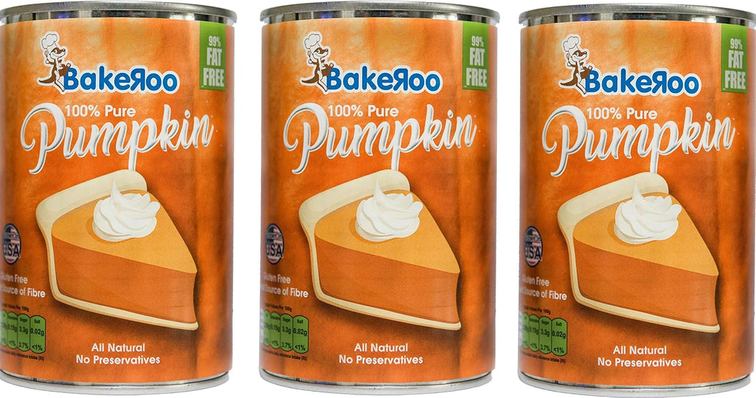 Bakeroo Tinned Pumpkin Puree (Pumpkin Pie Filling), 100% Natural - Pack of 3, 425g Each