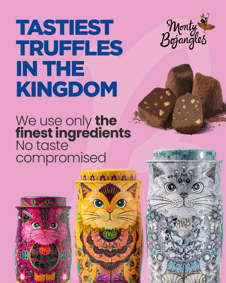 Monty Bojangles Choccy Scoffy Cat Tin - Cocoa Dusted Chocolate Truffles, Persian Pink Cat