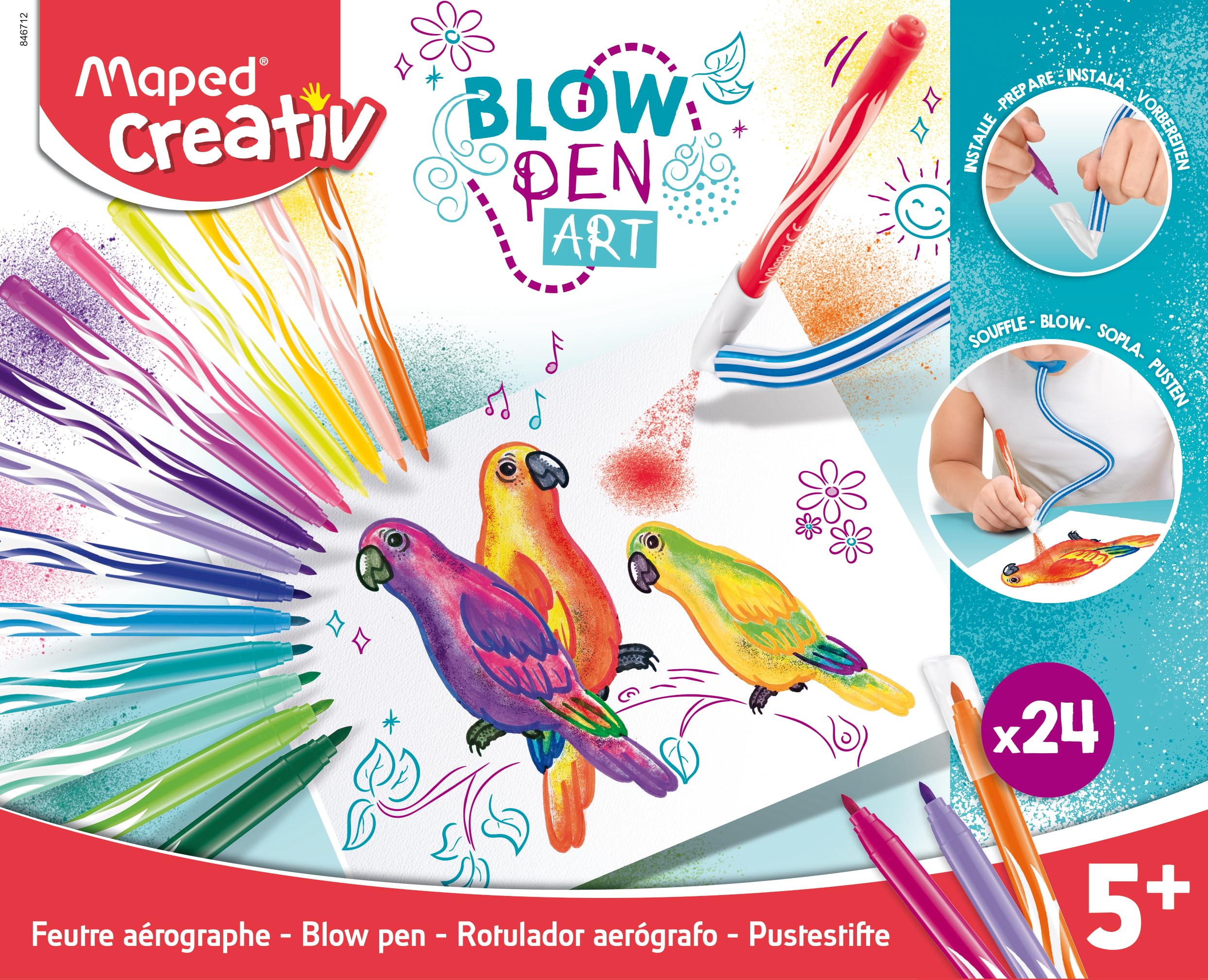 Maped Creativ Blow Art Kit - 24 Felt Tip Pens, 2 Airbrush Tools | Ages 5+