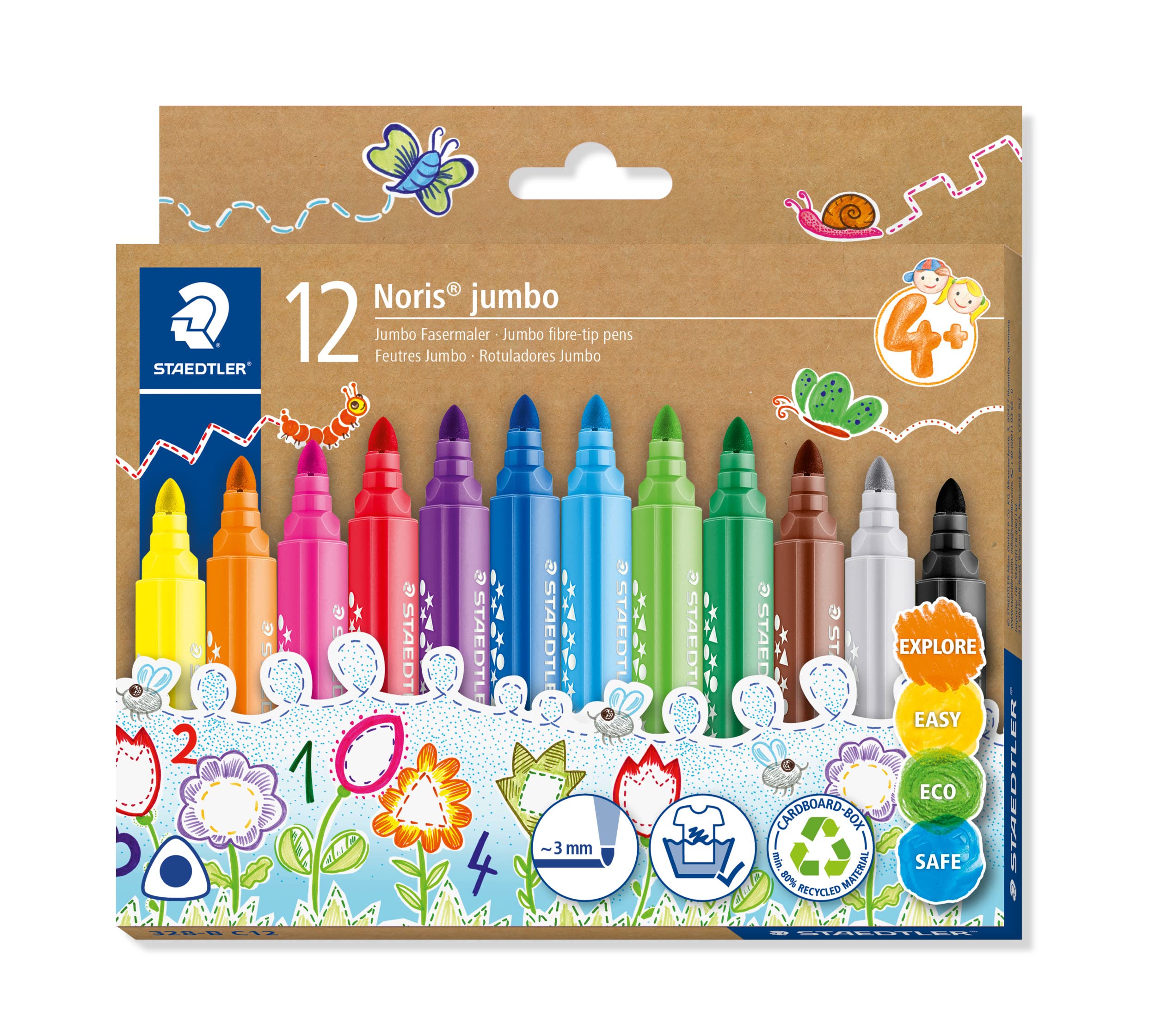 STAEDTLER Noris Jumbo Colouring Markers - Chunky Triangular Barrel | Washable Ink | 12 Assorted Colours 1