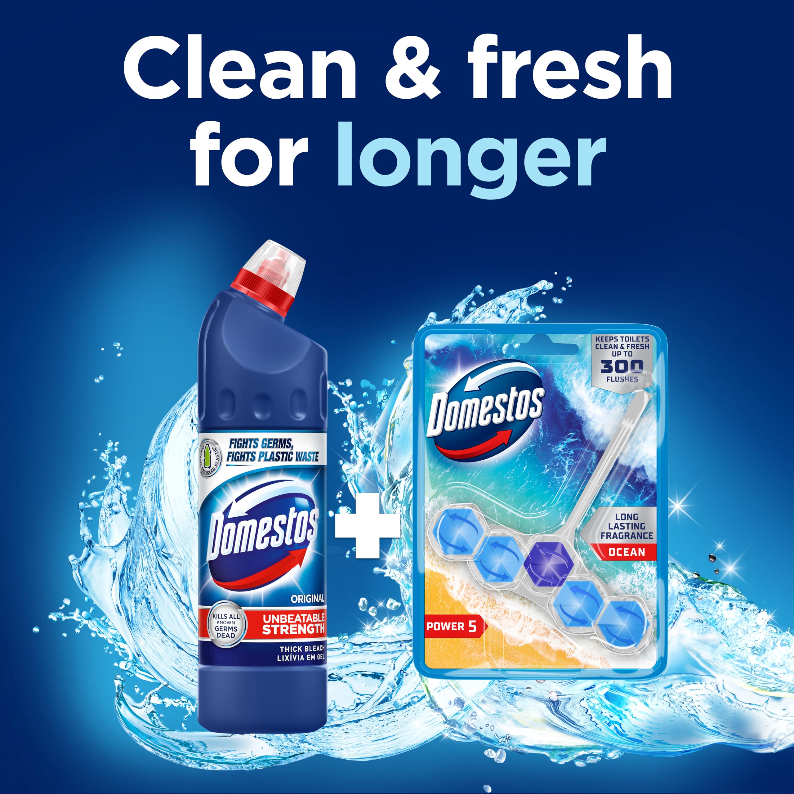 Domestos Power 5 Ocean Toilet Rim Block - Long-Lasting Toilet Freshener for Up to 300 Flushes 6