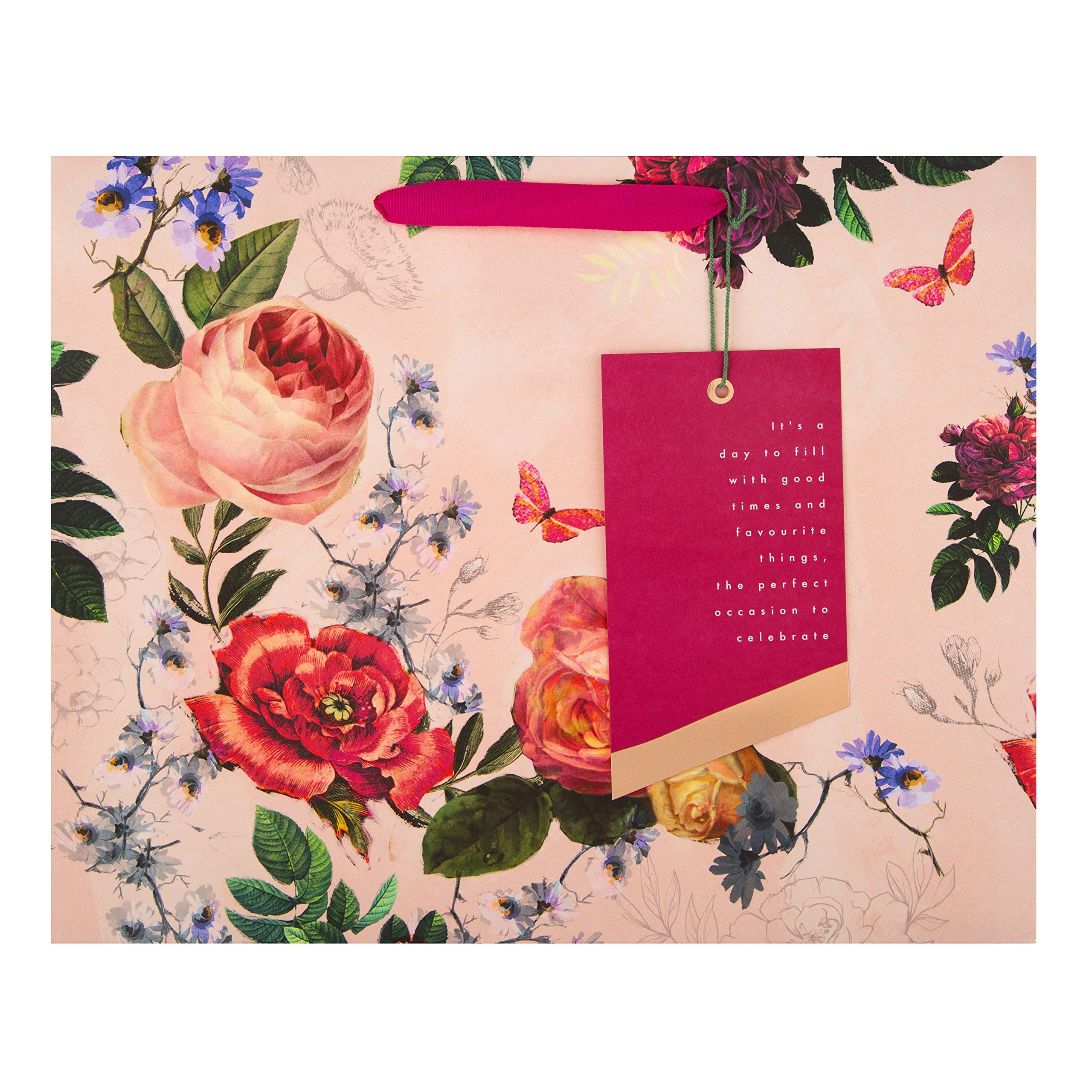 Hallmark Large Gift Bag - Elegant Floral Design | Landscape Orientation | 33cm x 26.5cm x 14.6cm 2