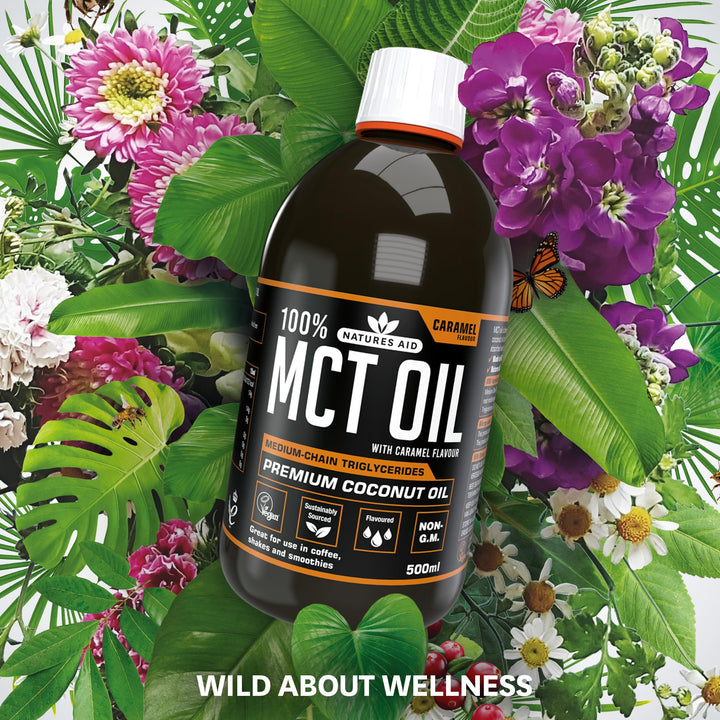 Natures Aid MCT Oil 500ml Caramel Flavour – Coconut-Derived Oil for Coffee, Shakes & Smoothies