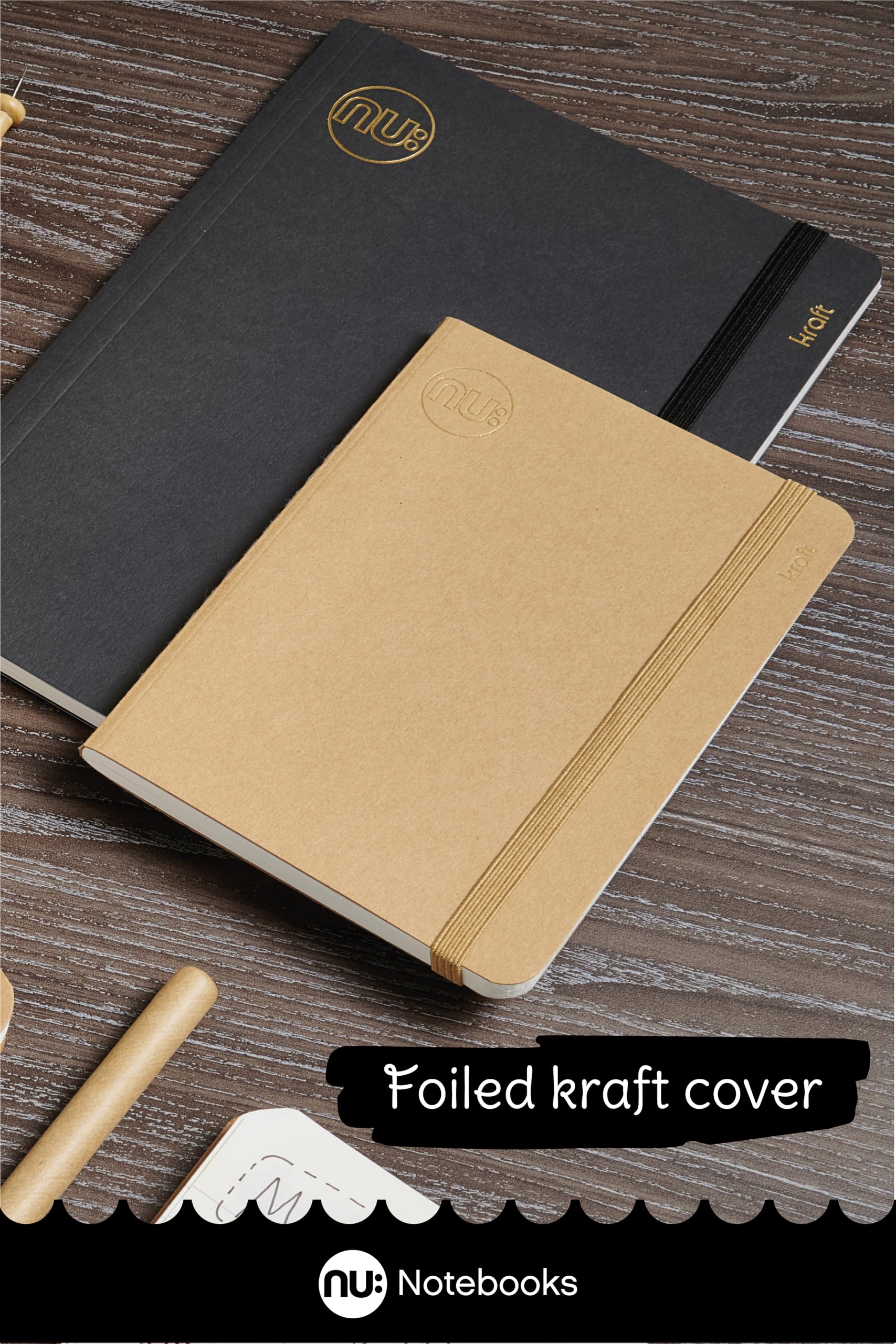 nu: Kraft Range A6 Stitched Spine Memo Book - Manilla Card Cover, 120 Pages, Pack of 3 6