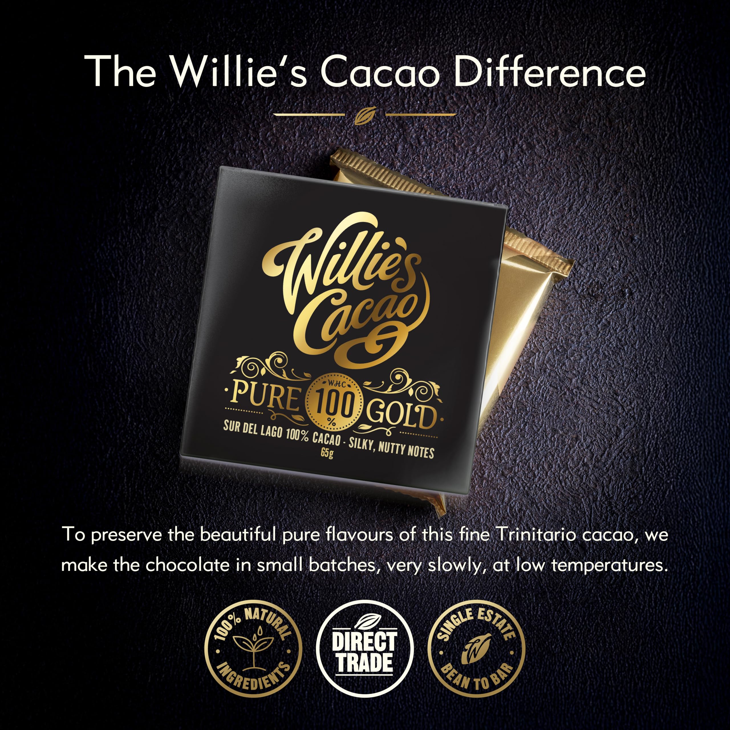 Willie's Cacao - Pure Gold 100% Cocoa Bar - 40g x 12 - No Added Sugar, Vegan, Dairy Free 3
