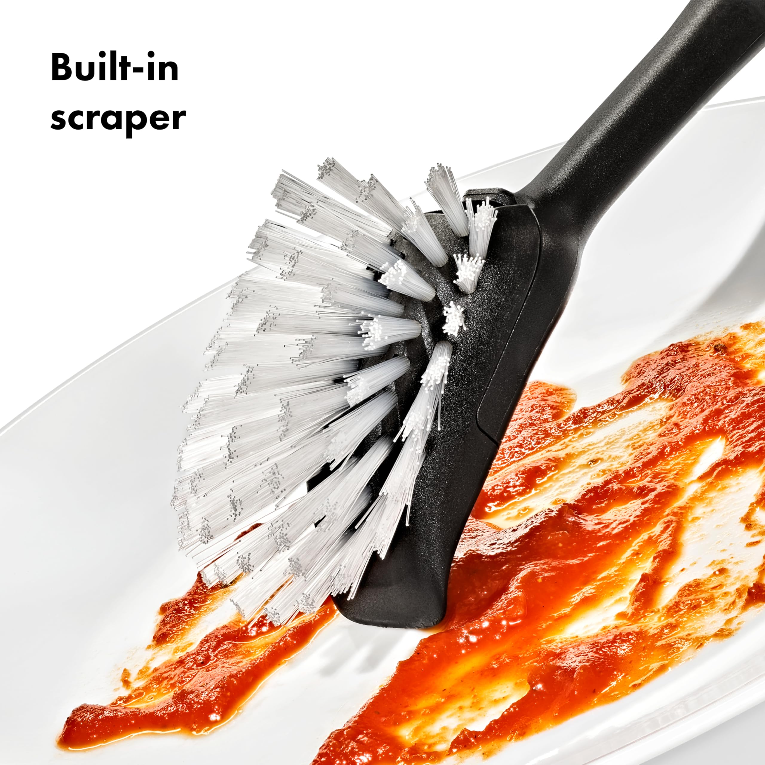OXO Dish Brush with Stainless Steel Handle | Durable Nylon Bristles & Integrated Scraper | Replaceable Head 3