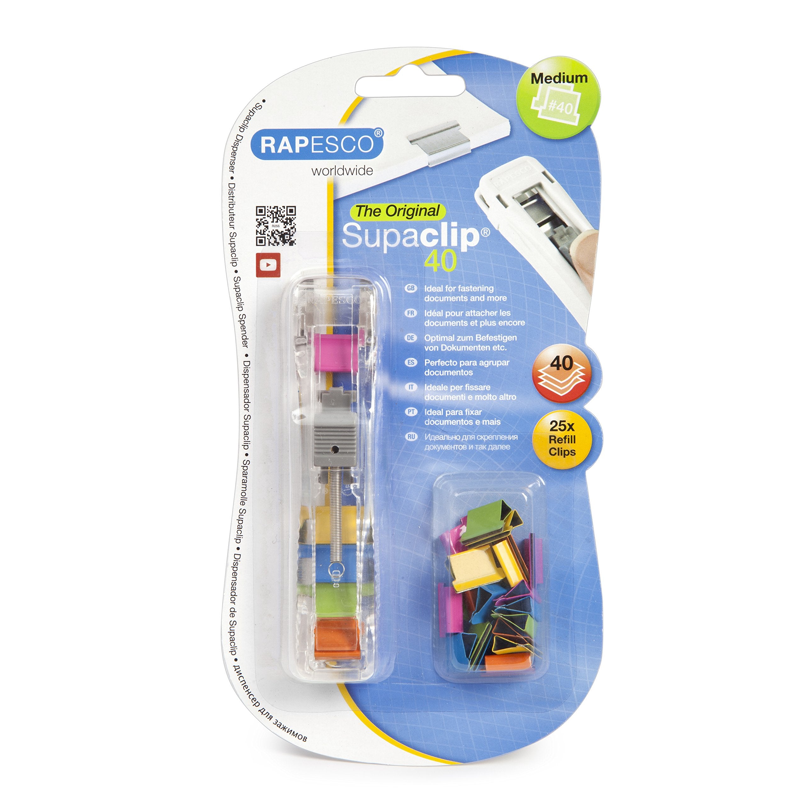 RAPESCO RC4025MC Supaclip 40 Dispenser with 25 Refill Clips | Holds 40 Sheets | Assorted Colours 1