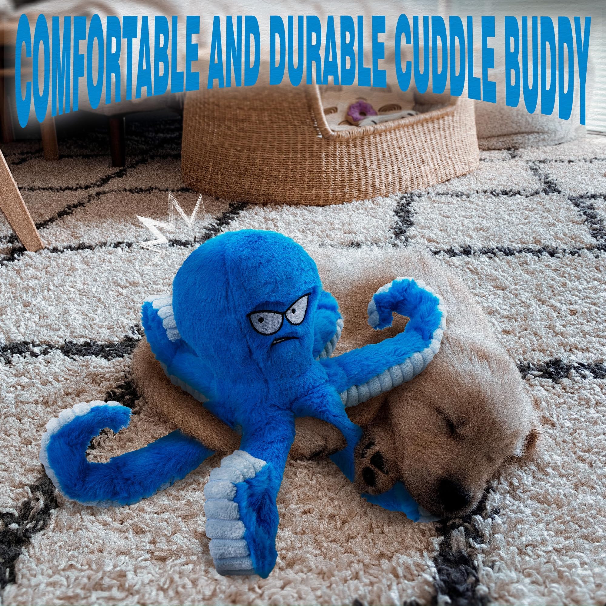 LEGEND SANDY Tough Squeak Dog Toy - Heavy Duty, Waterproof Lining, Blue Octopus for Aggressive Chewers 8