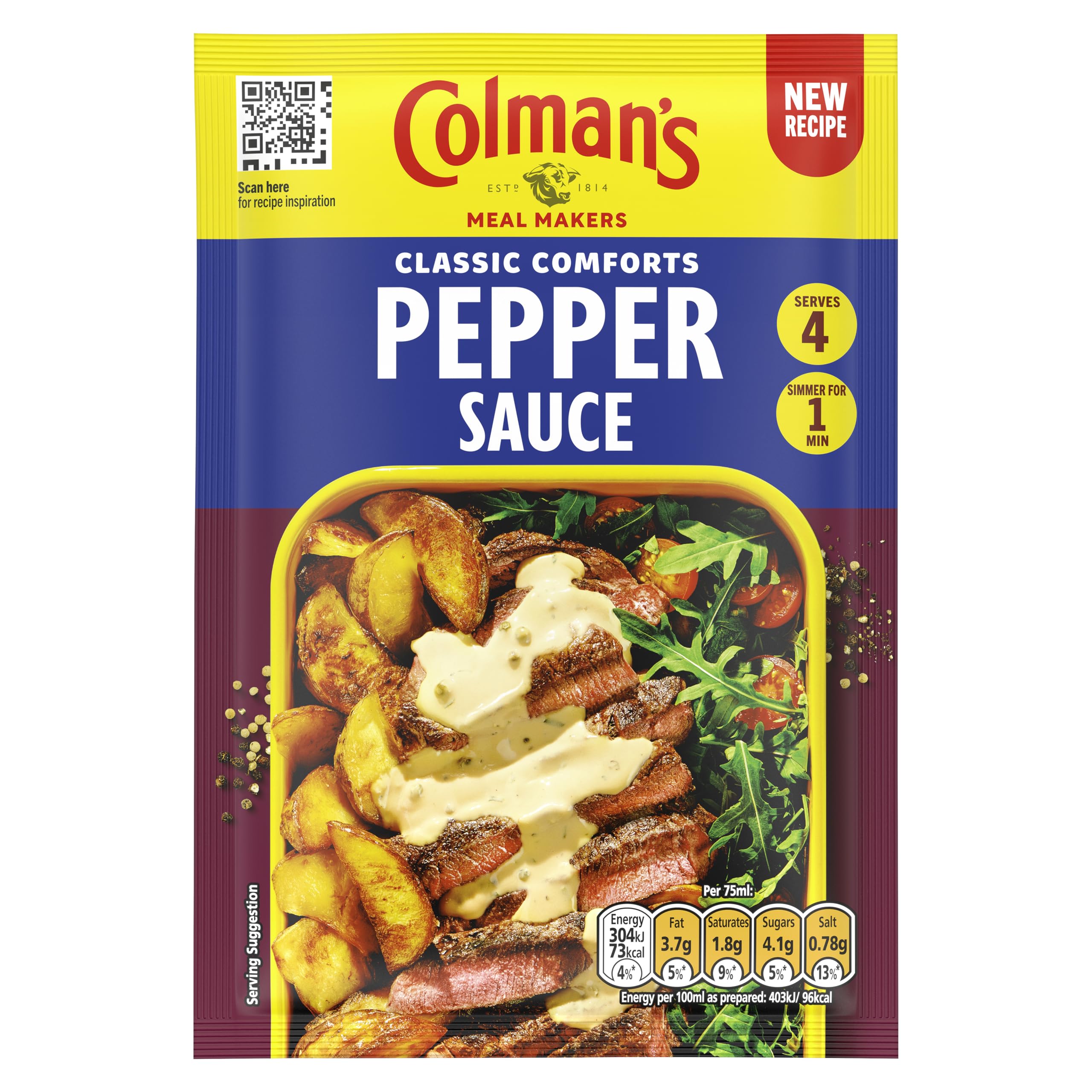 Colman's Classic Comforts Pepper Sauce Mix for Steak | Vegetarian | 4 Servings