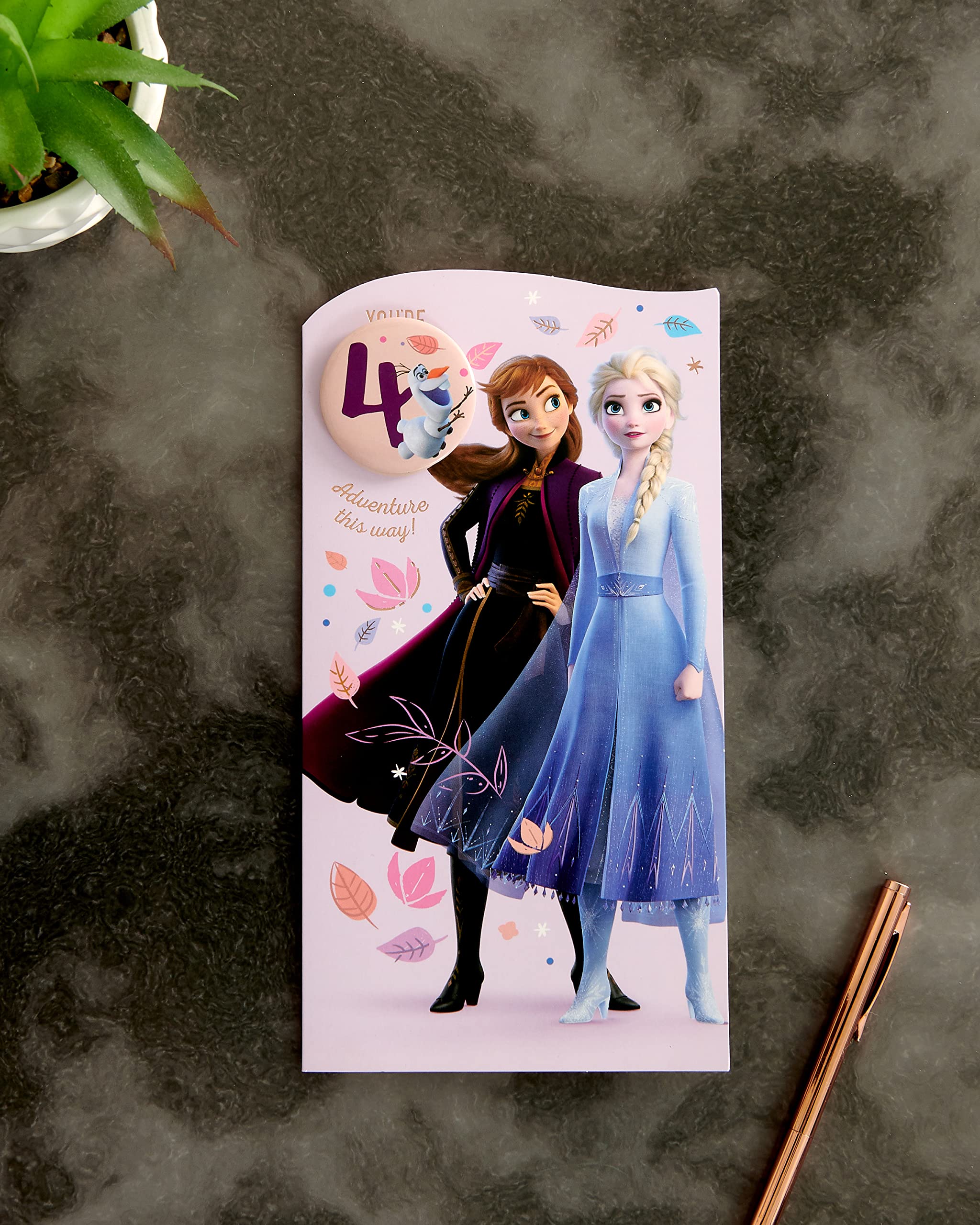 UK Greetings Disney Frozen 4th Birthday Card for Girls with Olaf Badge | 127 x 235 mm 3
