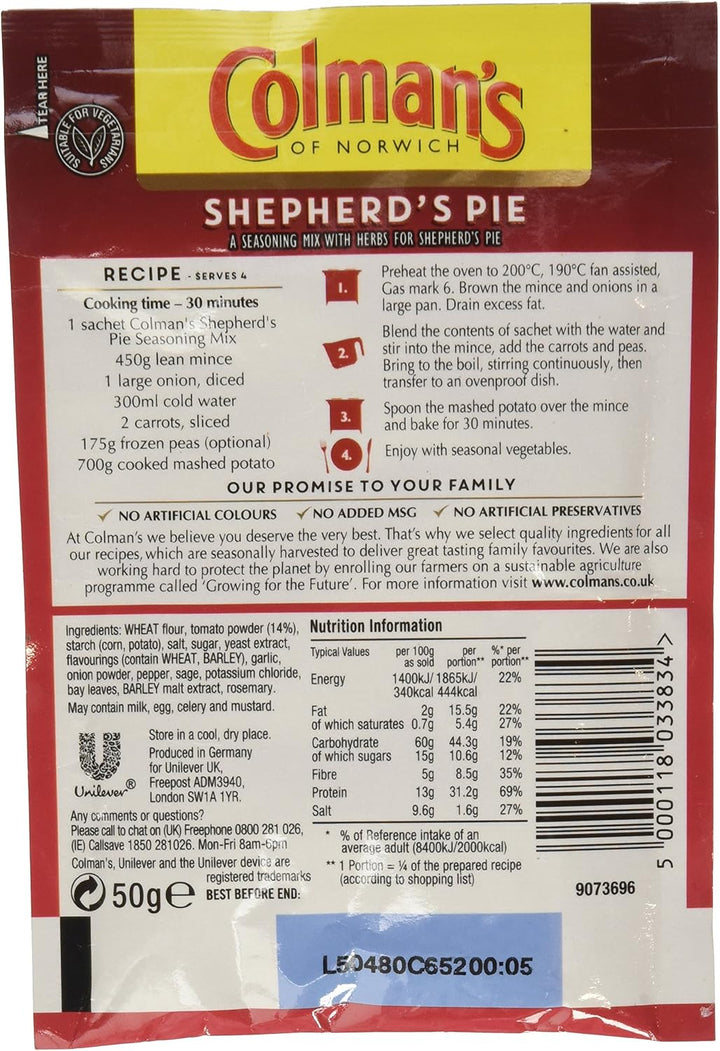 Colman's Shepherd's Pie Recipe Mix 50 g - Easy Family Comfort Food Meal Kit