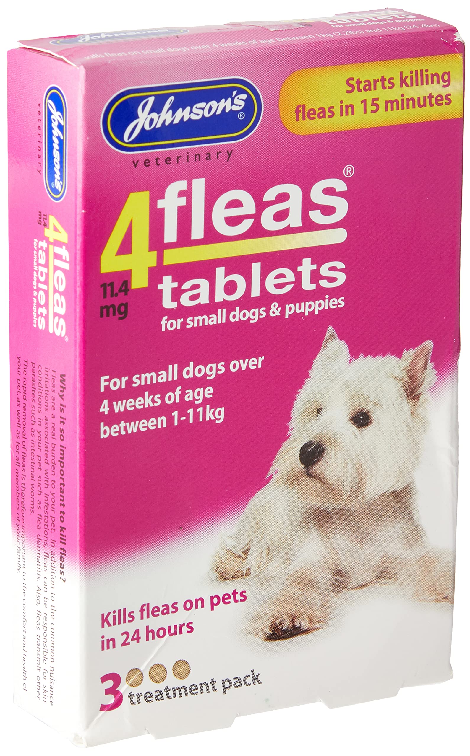 Johnsons 4Fleas Tablets for Puppies & Small Dogs - 3 Count | Kills Fleas in 24 Hours | Nitenpyram