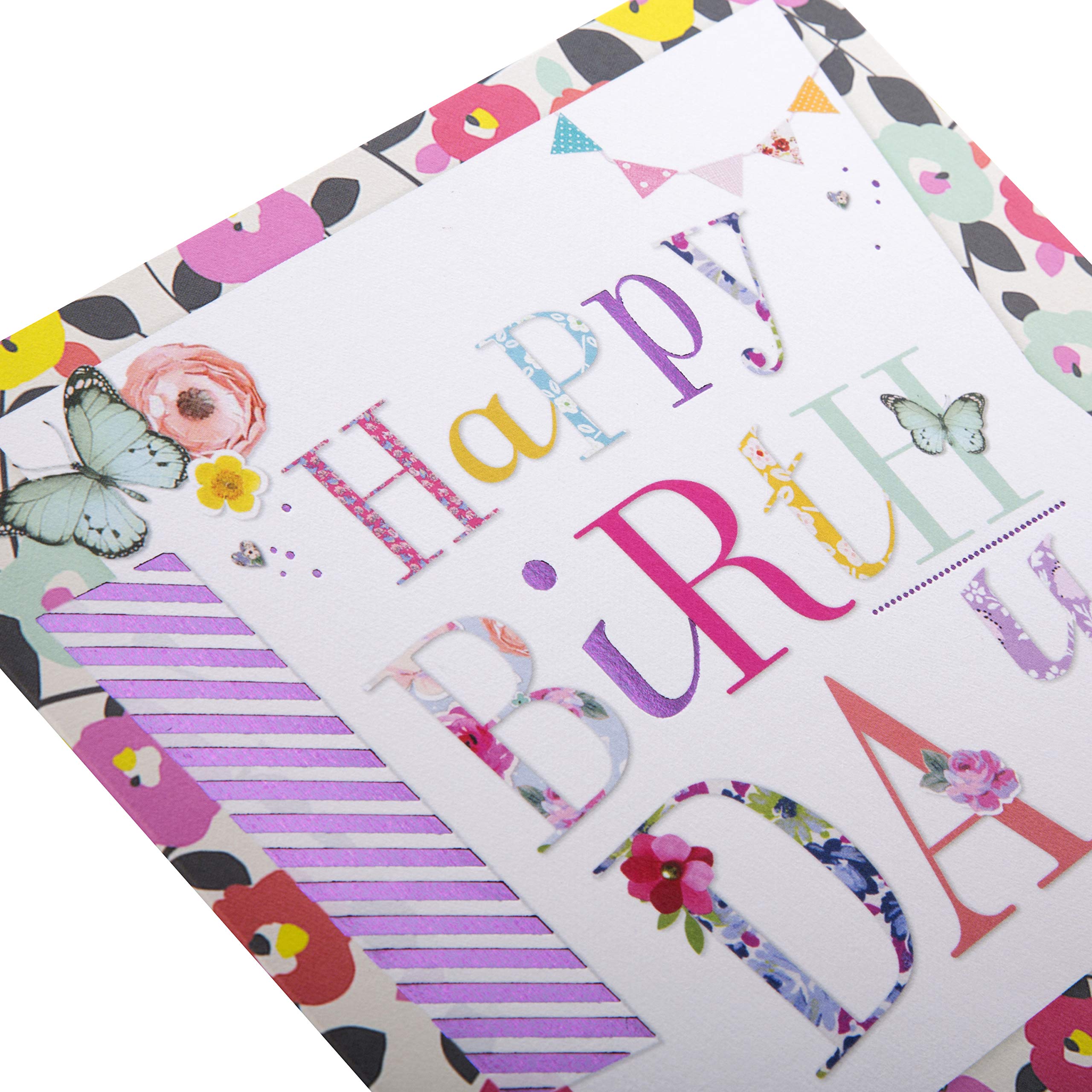 Hallmark Birthday Greeting Card - Butterfly & Floral Design | Embossed & Purple Foil | 16cm Square 3