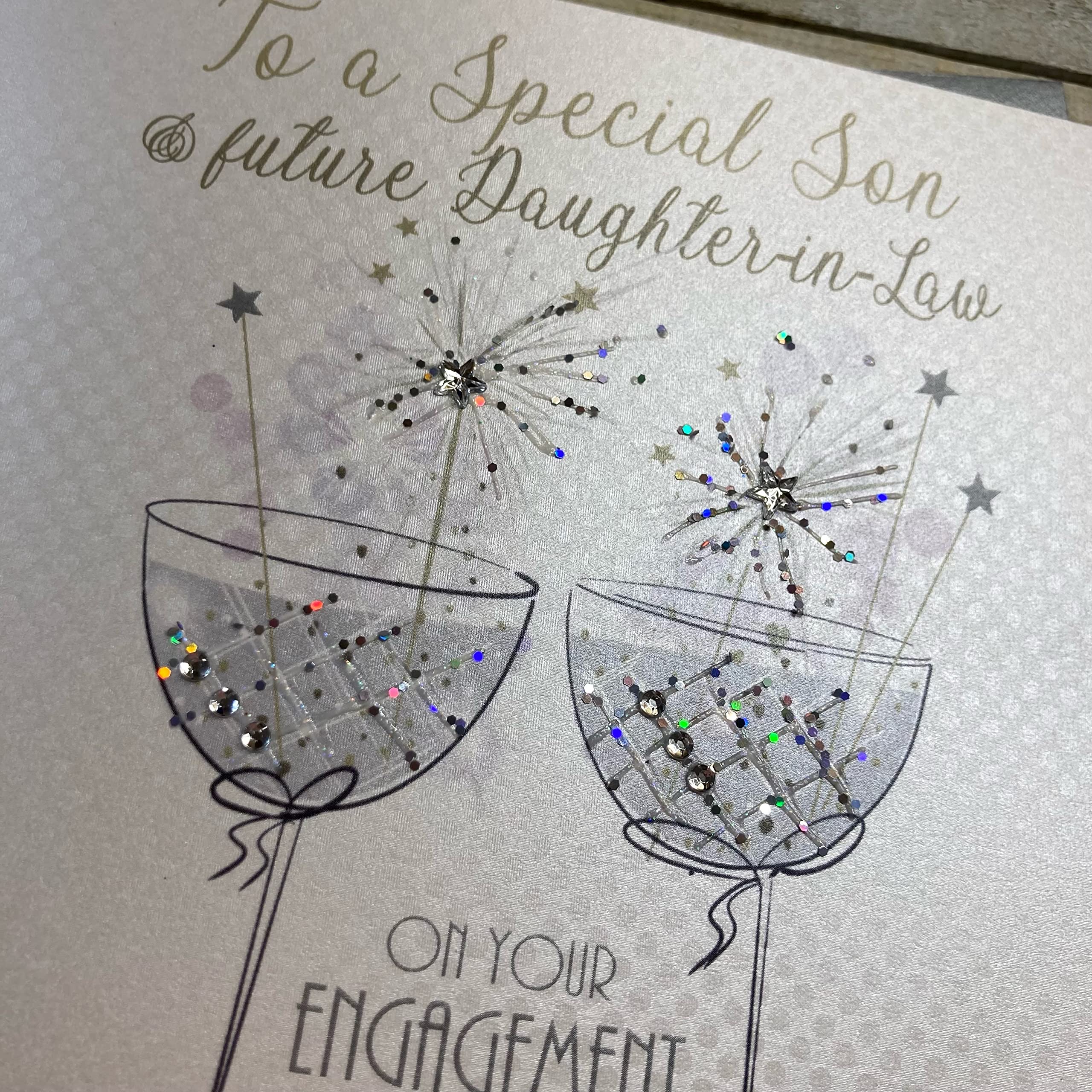 WHITE COTTON CARDS Handmade Engagement Card for Son & Future Daughter-in-Law | 16cm x 16cm | Hand Finished