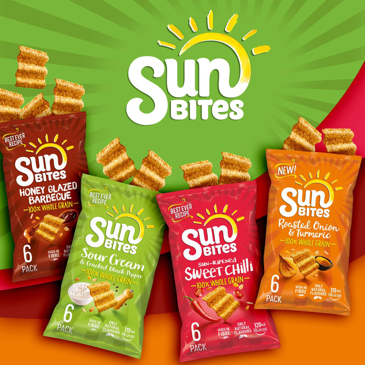 Sunbites Sour Cream & Cracked Black Pepper Wholegrain Snacks, 6x25g Multipack