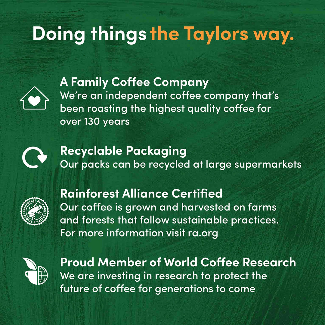 Taylors of Harrogate Hot Lava Java Ground Coffee, 200g (Pack of 6) - 1.2kg Total