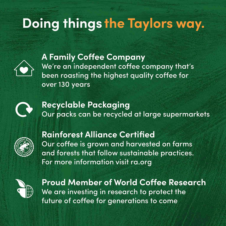 Taylors of Harrogate Hot Lava Java Ground Coffee, 200g (Pack of 6) - 1.2kg Total