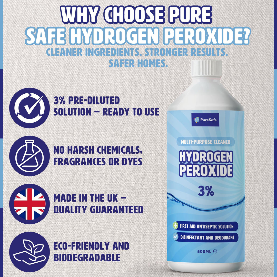 Pure Safe - Hydrogen Peroxide 3% Solution 500ml – Multi-Purpose Disinfectant Cleaner