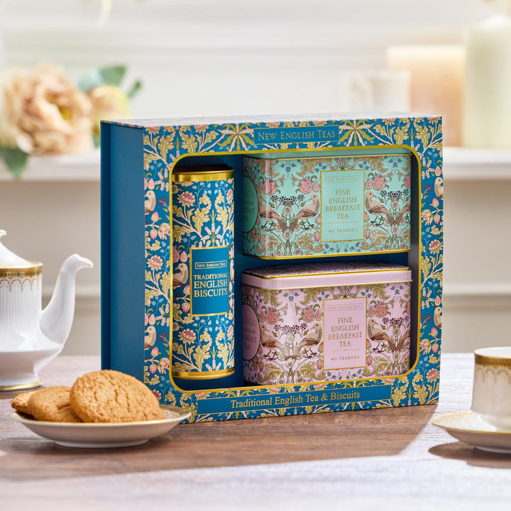 New English Teas - Traditional Tea & Biscuits Gift Set with 80 English Breakfast Teabags