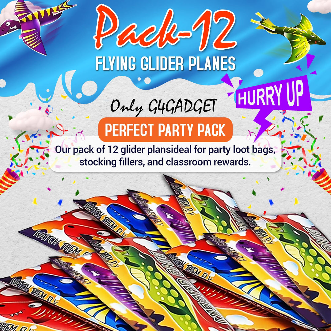 G4GADGET Dinosaur Flying Glider Planes - Pack of 12, Lightweight Foam Gliders for Kids 3+