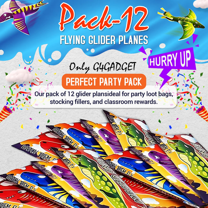 G4GADGET Dinosaur Flying Glider Planes - Pack of 12, Lightweight Foam Gliders for Kids 3+