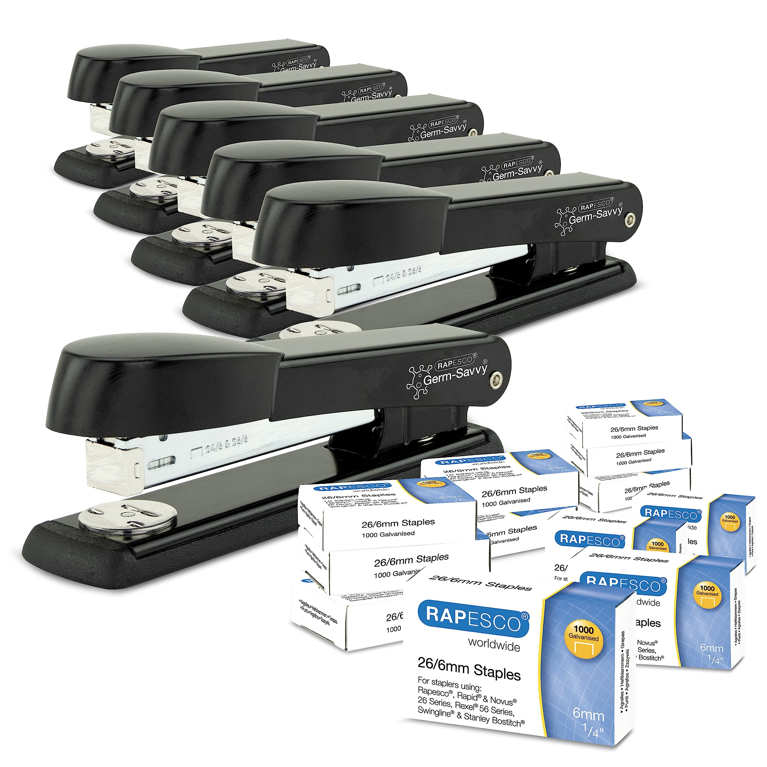 RAPESCO 1733 Business Pack - 6 Antibacterial Desktop Staplers | 25 Sheet Capacity 1