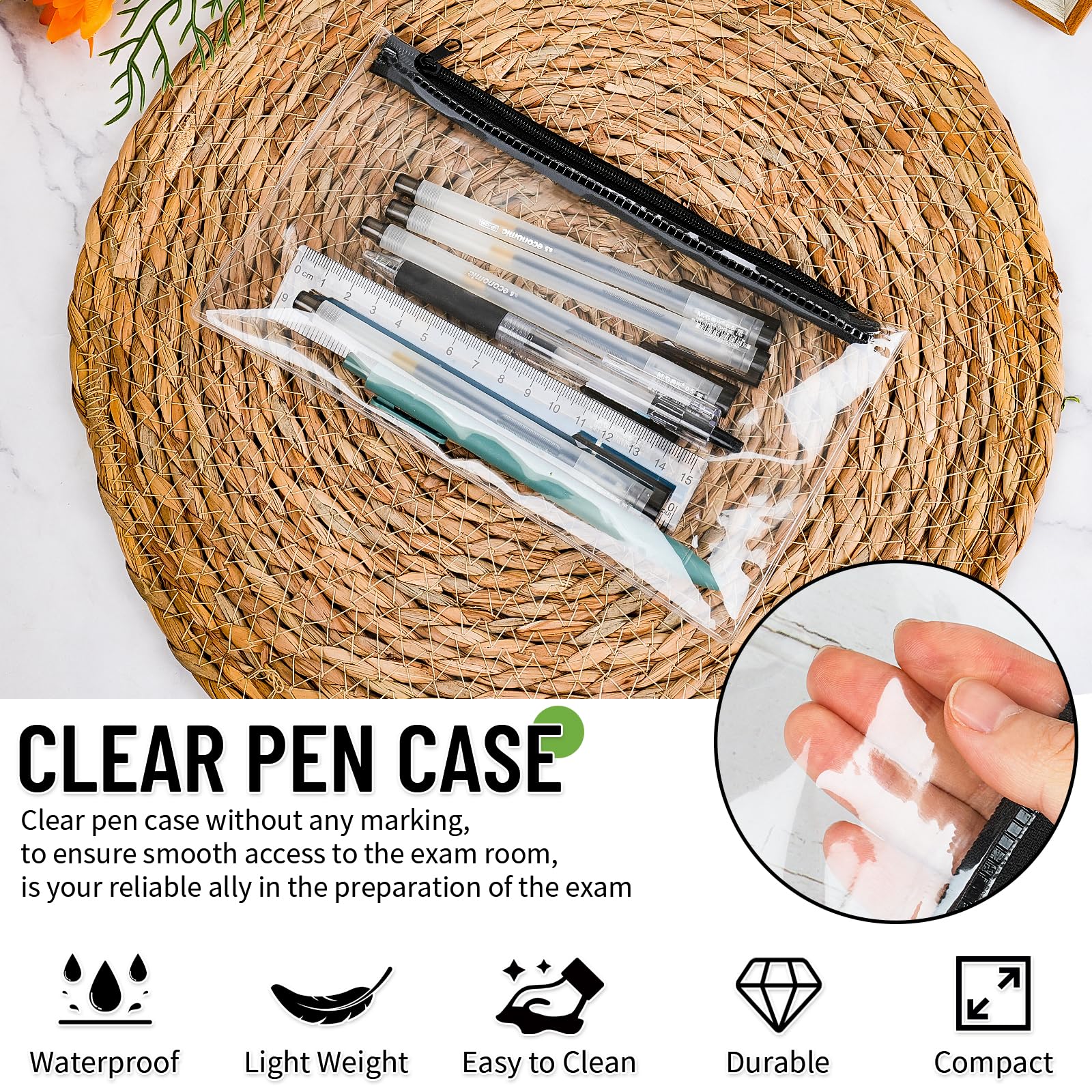 MOXYOY Clear Pencil Case for Exams - 3PCS Transparent PVC Pouch | Waterproof & Foldable | 21.5cm x 12.2cm