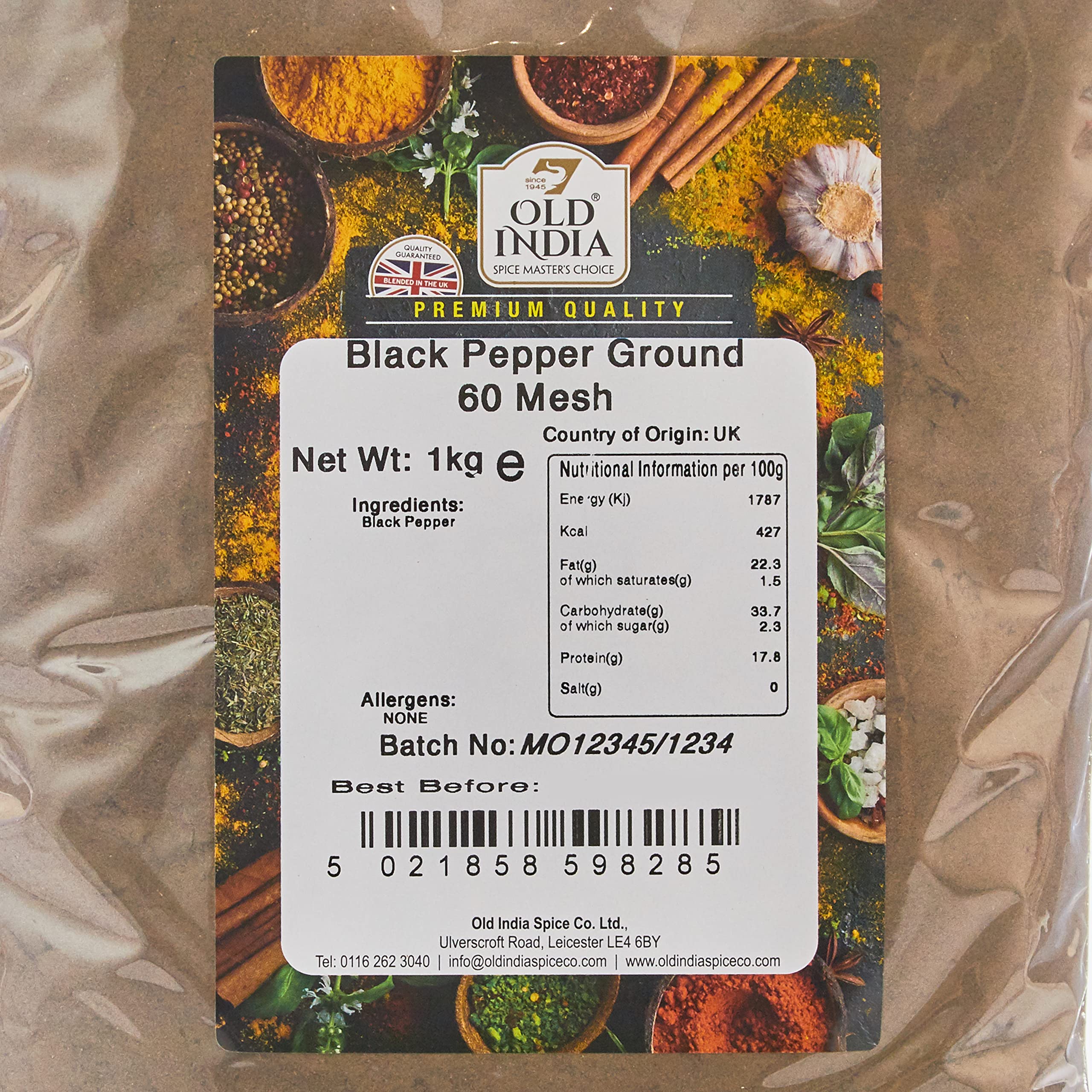 Old India Ground Black Pepper - 60 Mesh, 1kg | 100% Natural & Additive Free