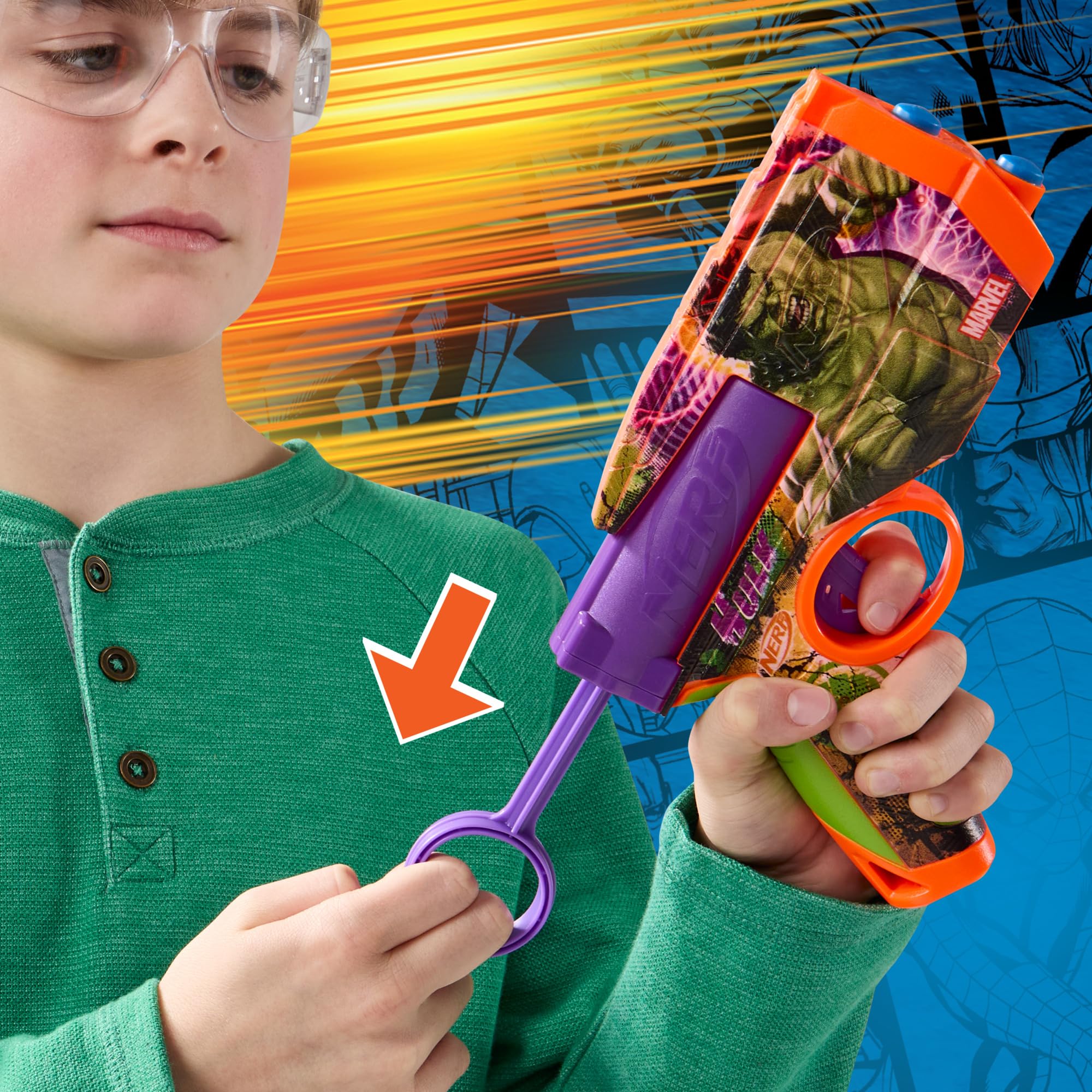 Nerf Marvel Hulk Dart Blaster with 2-Dart Capacity, Pull-Back Priming | Ages 8+ 6