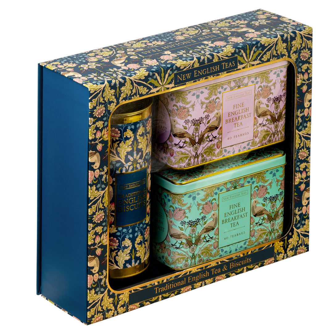 New English Teas - Traditional Tea & Biscuits Gift Set with 80 English Breakfast Teabags