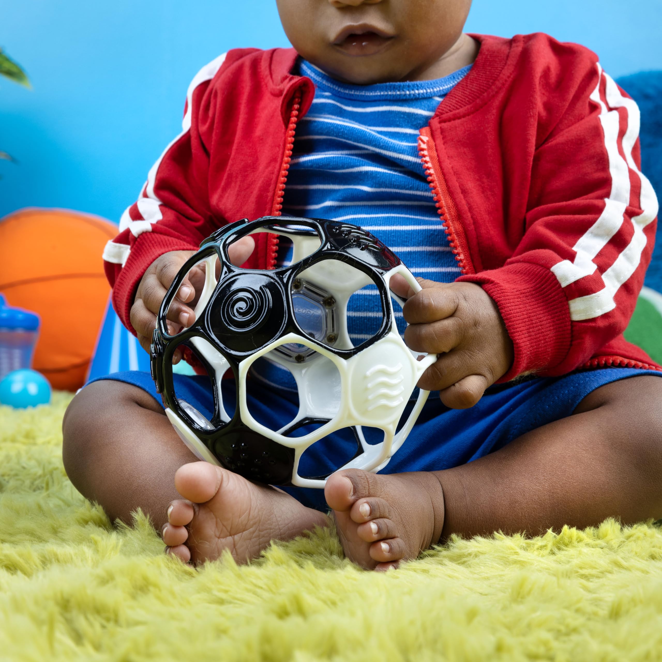 Bright Starts Oball Grippin' Goals Rattle Football Baby Ball - Black & White, 0-3 Years 7