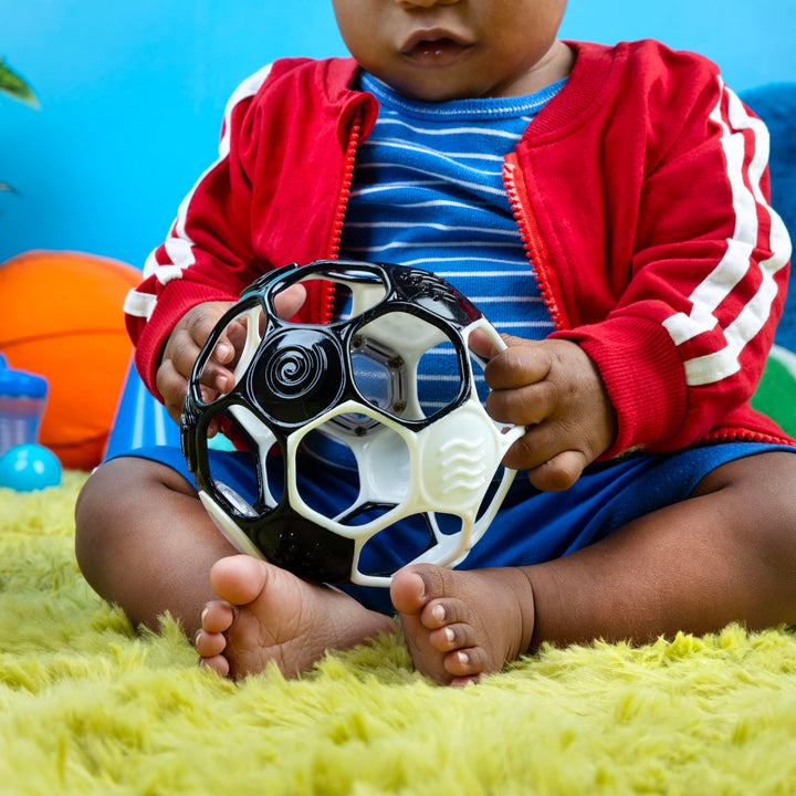 Bright Starts Oball Grippin' Goals Rattle Football Baby Ball - Black & White, 0-3 Years