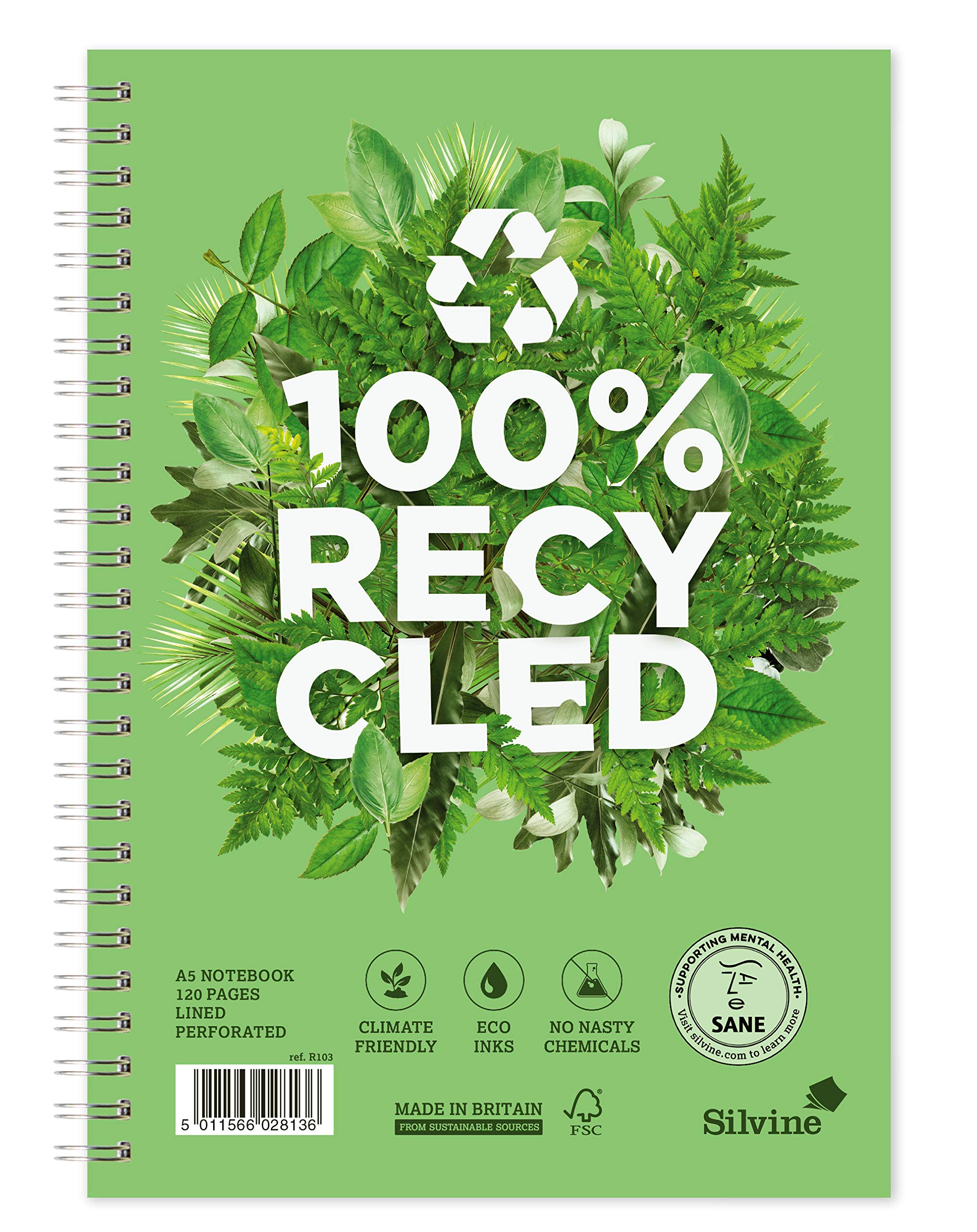 Silvine A5 Premium Recycled Wirebound Notebook - 120 Lined Pages | 80gsm | Soft Cover 1