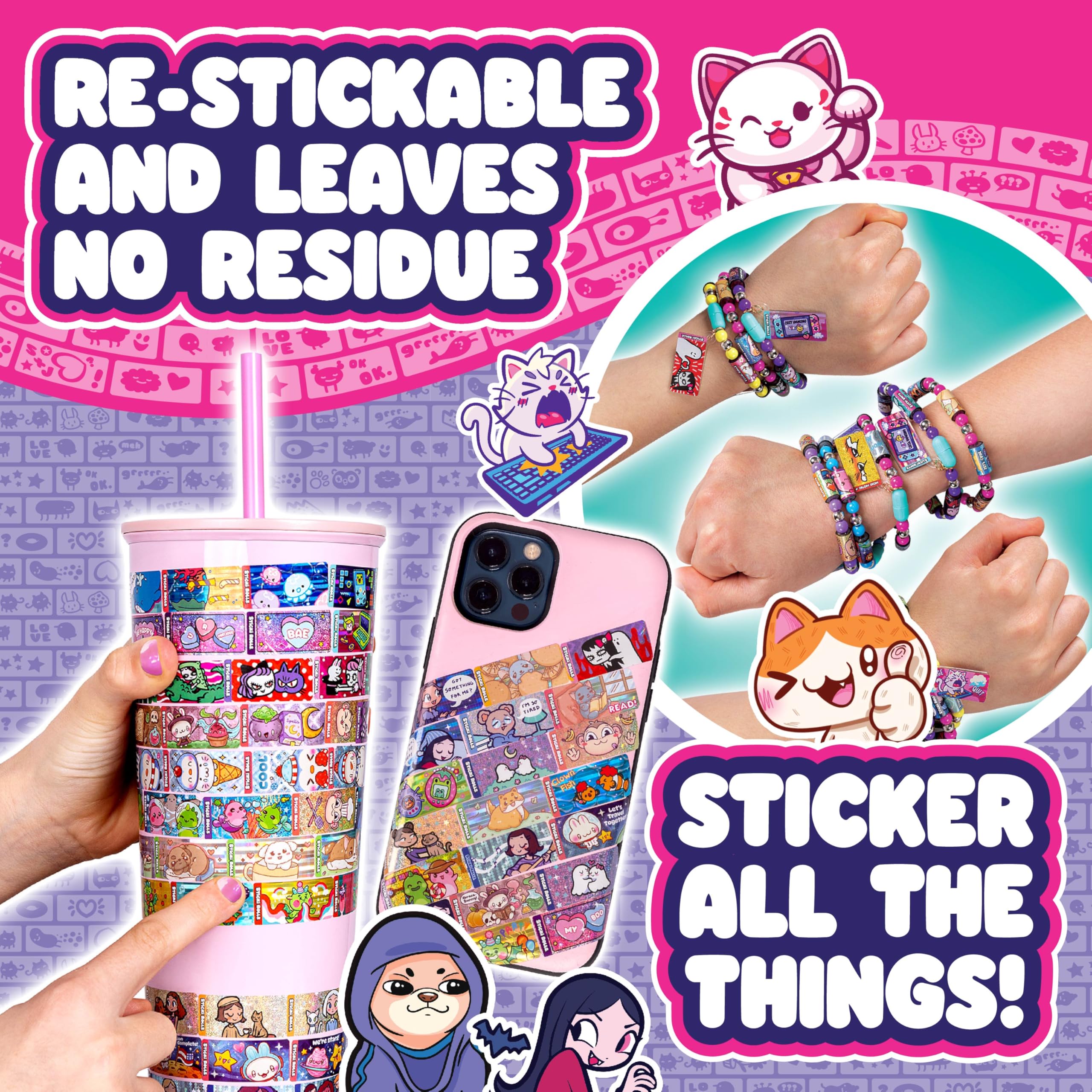 Sky Castle Sticki Rolls Sticki Bands Series 2 - Multicolor Holographic Sticker Bracelet Pack 7