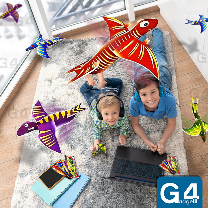 G4GADGET Dinosaur Flying Glider Planes - Pack of 12, Lightweight Foam Gliders for Kids 3+