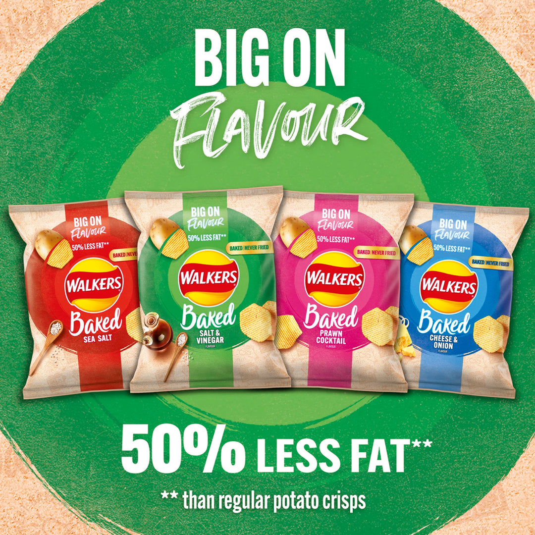 Walkers Baked Salt & Vinegar Crisps 32 x 37.5g - 50% Less Fat Snacks