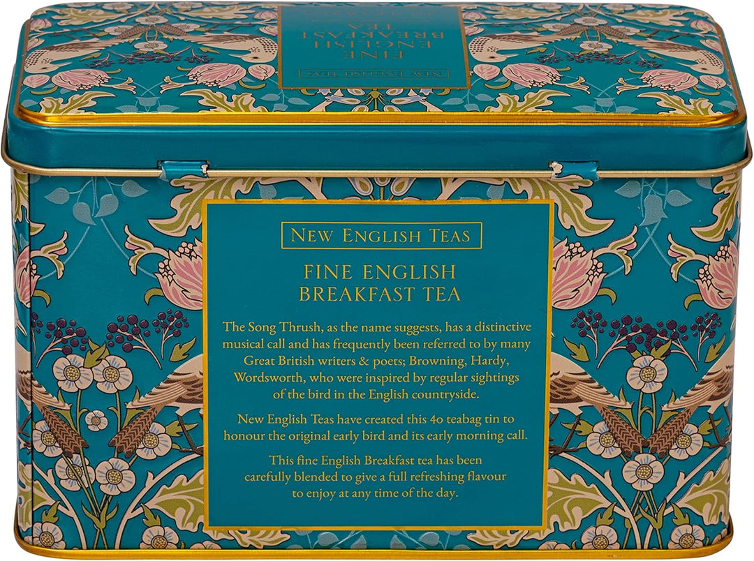New English Teas Song Thrush and Berries Tea Tin with 40 English Breakfast Teabags