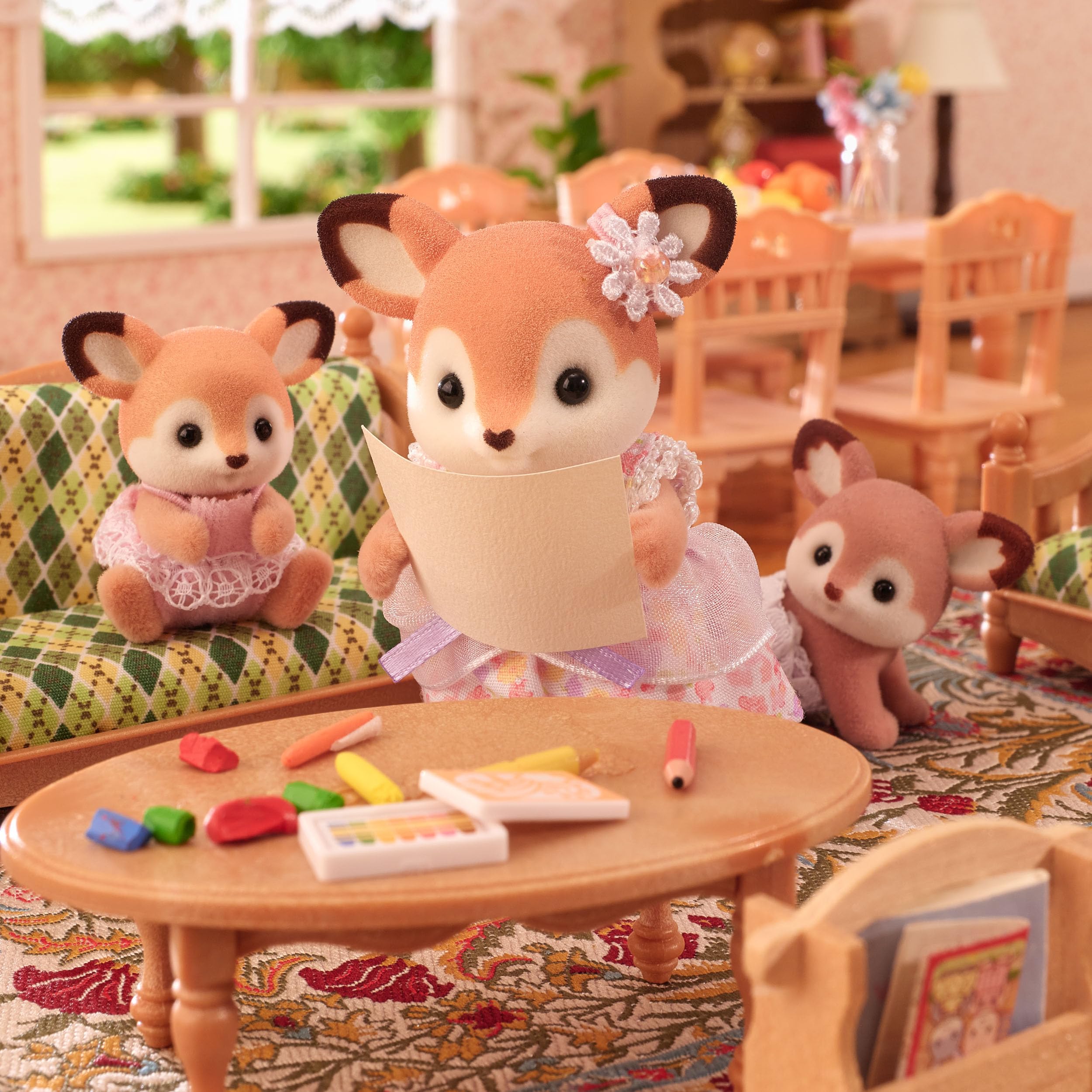 EPOCH Sylvanian Families Deer Twins 5800 with Pushcar | Ages 3+ | Colourful PVC Figures 6