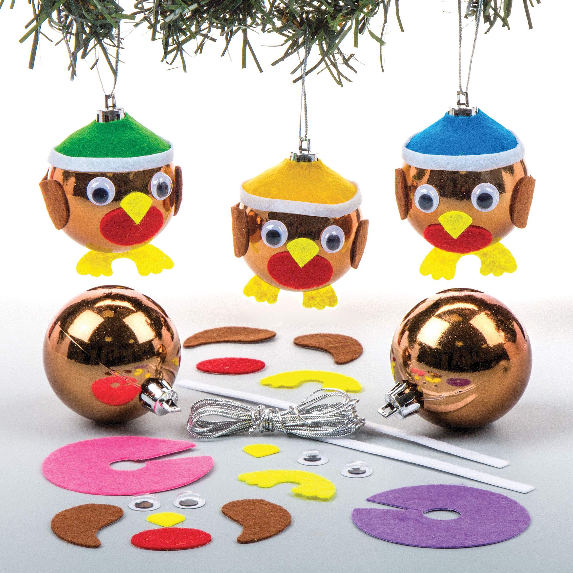 Baker Ross Christmas Robin Bauble Kits – Pack of 6 Make Your Own Christmas Decoration Craft (AV479) 1