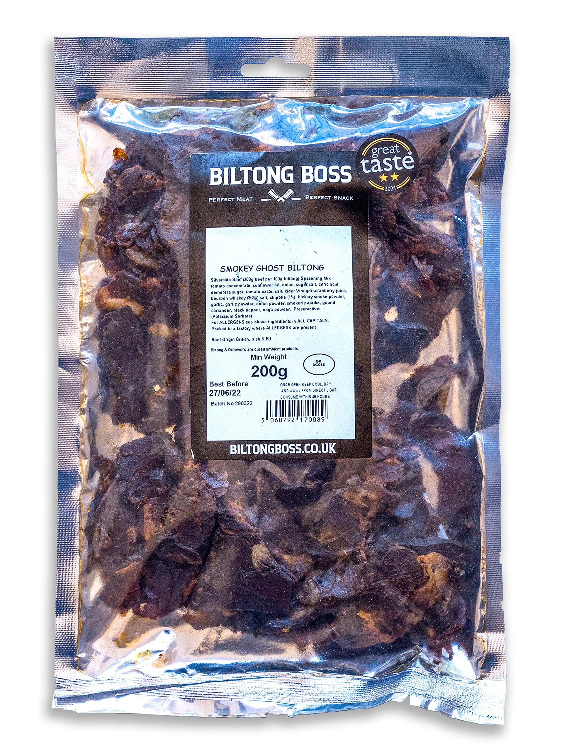 Biltong Boss Smoky Ghost Beef Biltong - High Protein | 45.2g Protein per 100g | 200g Pack 1