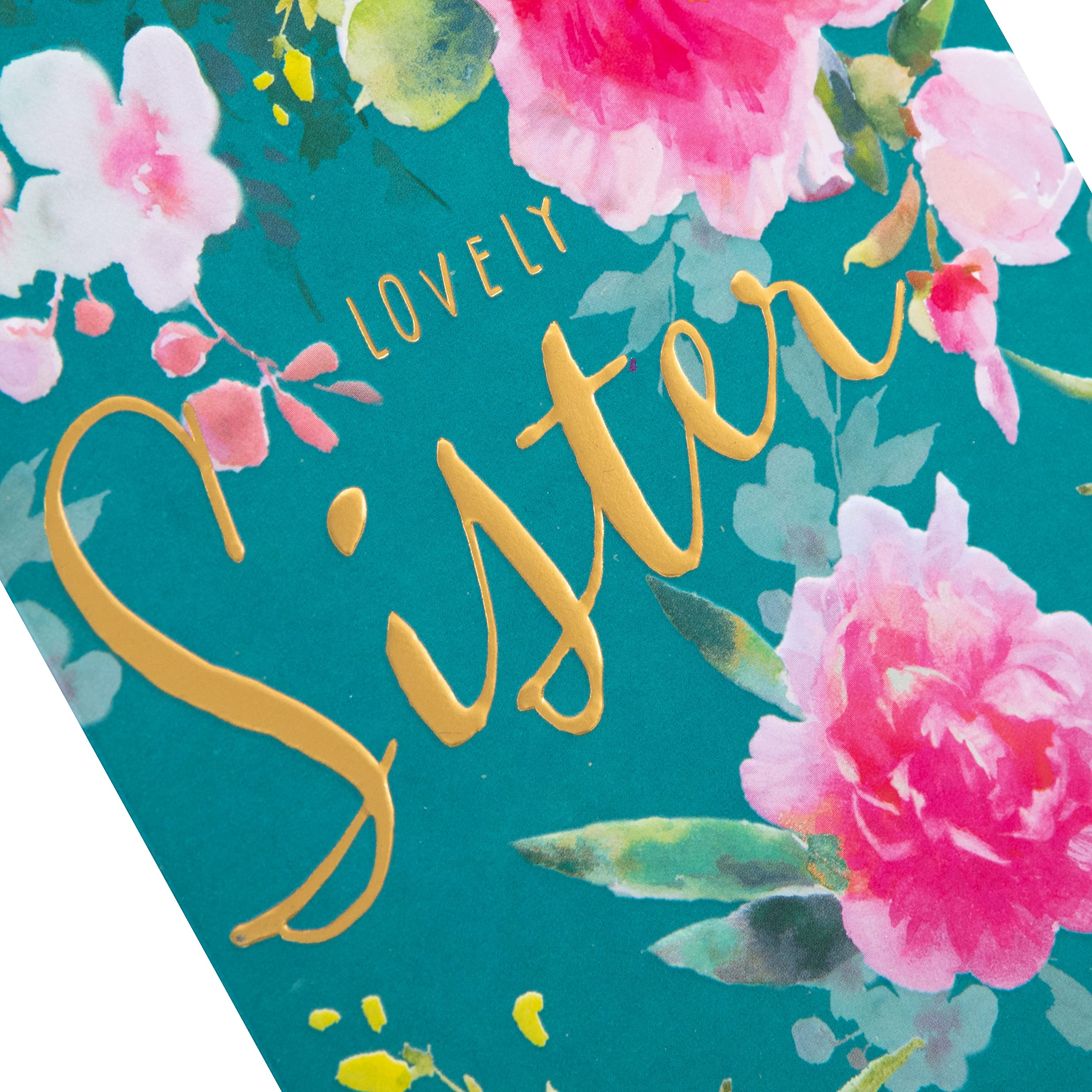 Hallmark Birthday Card for Sister - Floral Design with Gold Foil & 3D Attachment | 20.2cm x 13.8cm 2