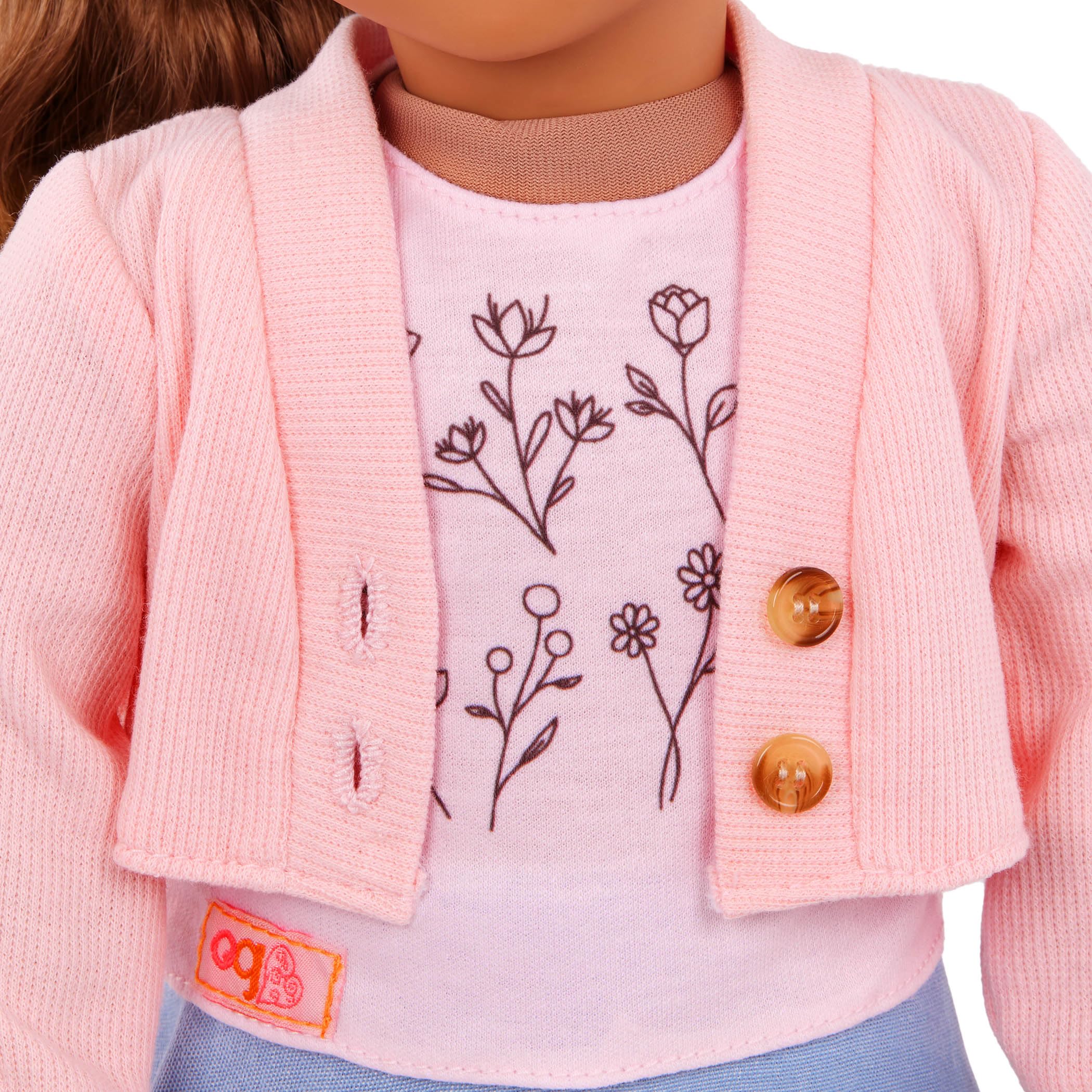 Our Generation 18-inch Doll Country Charm Outfit - Floral Top, Pink Sweater, Blue Skirt 4