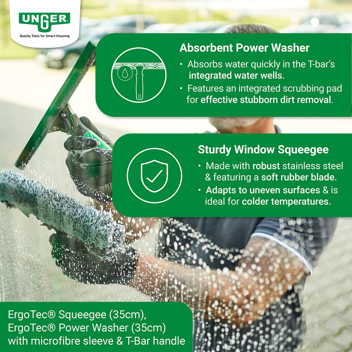 Unger AK013 Window Cleaning Kit 3-in-1 Starter Set with Squeegee, Microfibre Washer & Bucket