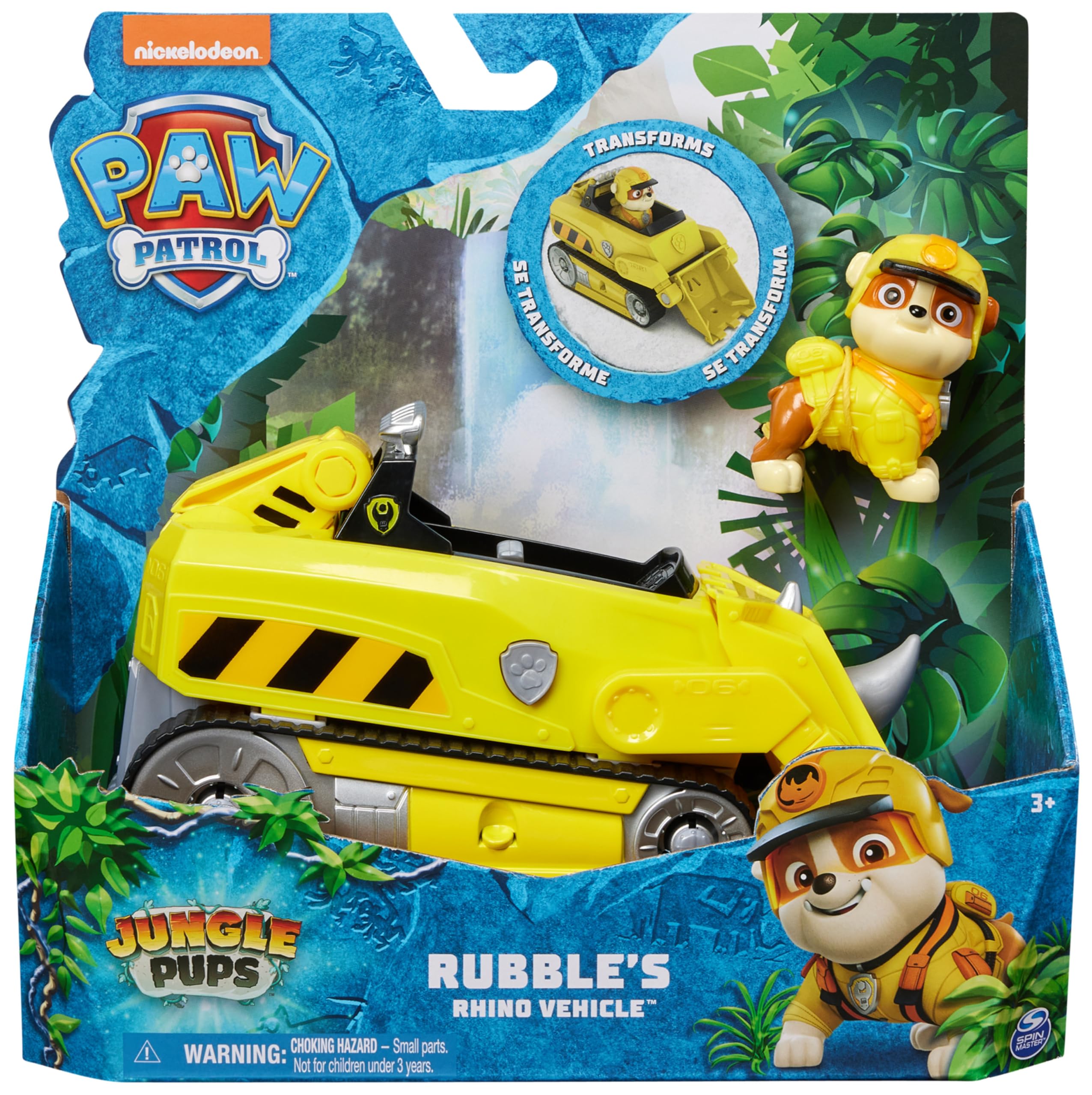 Paw Patrol Jungle Pups Rubble Rhino Vehicle with Action Figure - Transforming Toy Truck for Kids 3+ 7