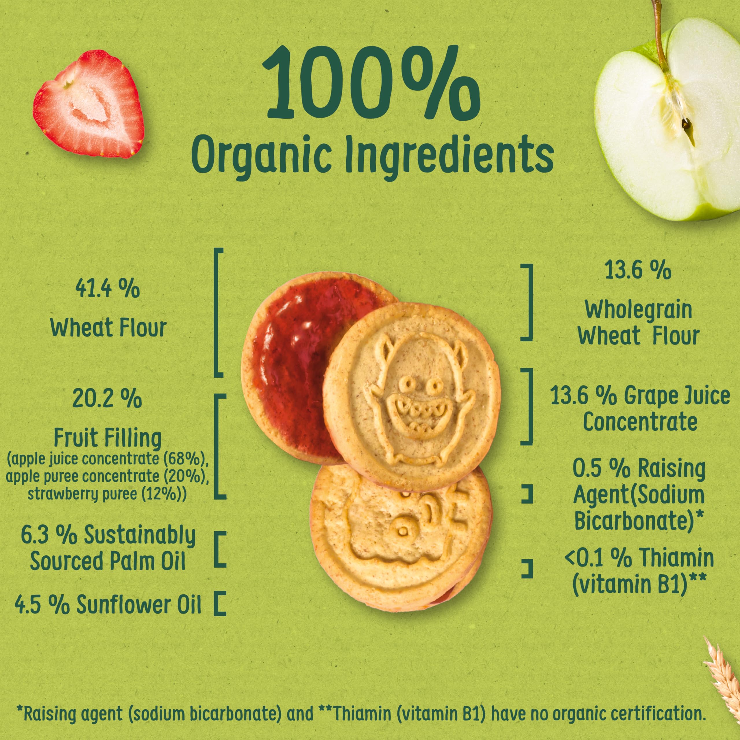 Organix Jammie Monsters Organic Strawberry & Apple Biscuits - Pack of 4 (8x8g) 2