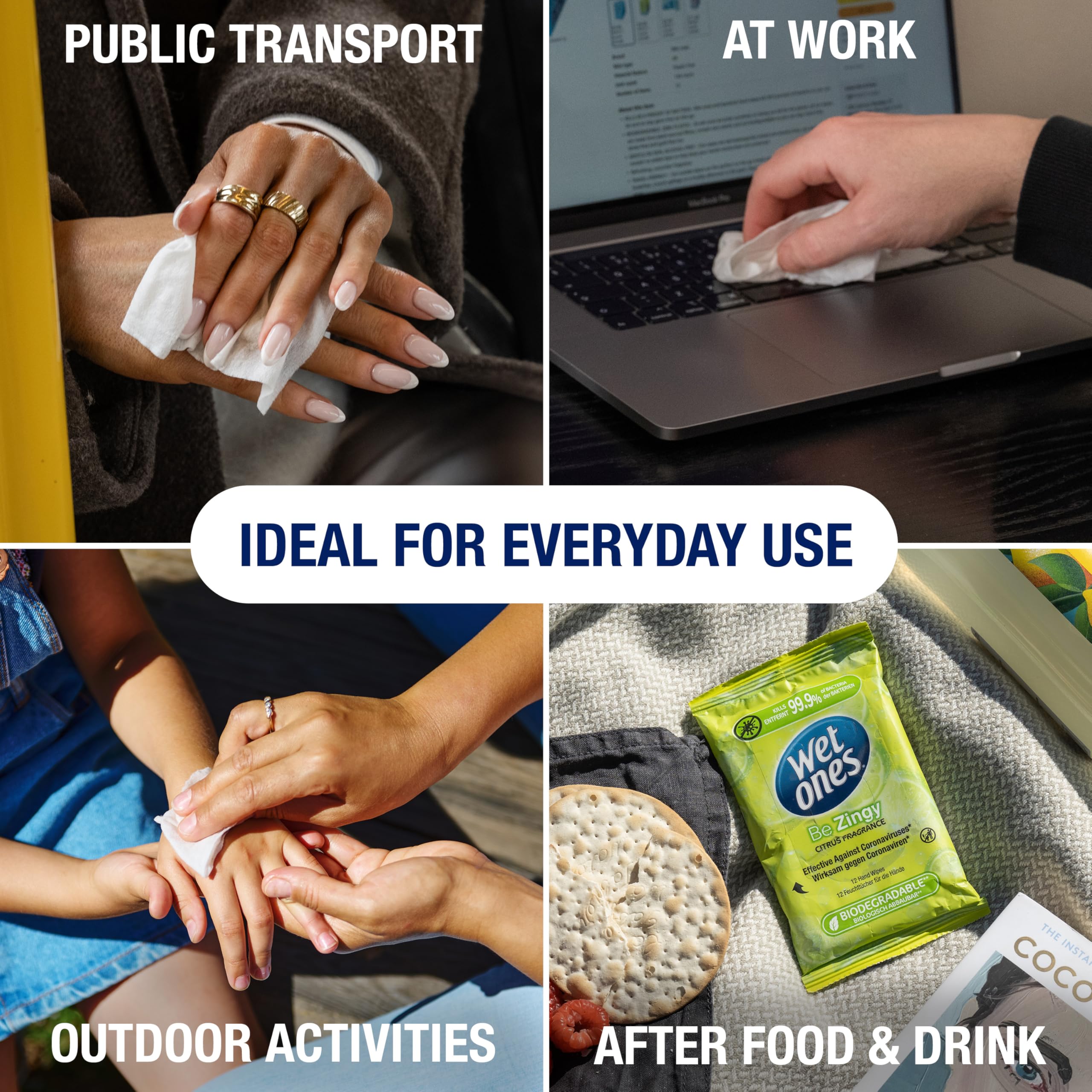 Wet Ones – Be Zingy plastikfreie antibakterielle Taschenhandtücher 6