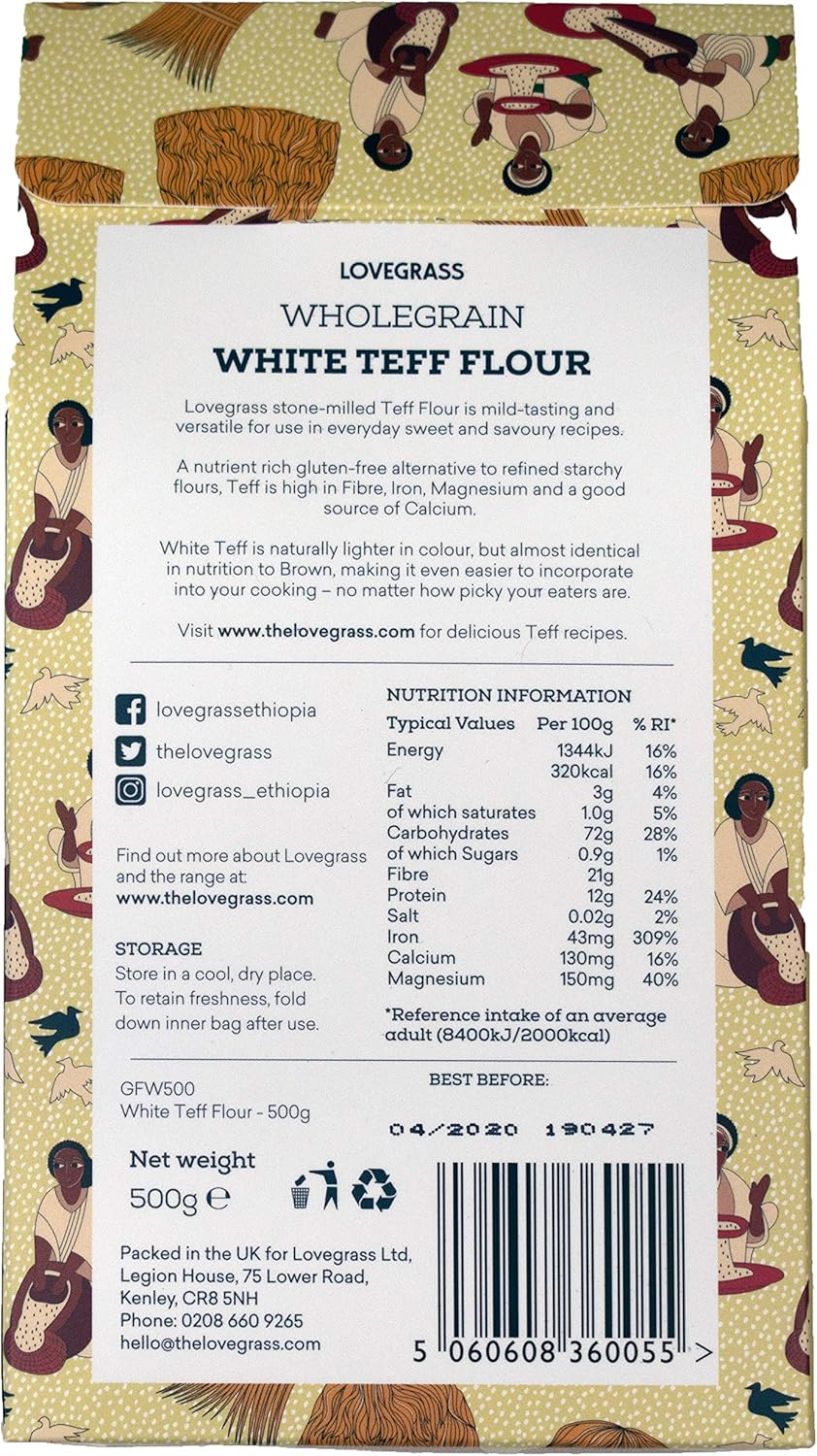 Lovegrass Habesha White Teff Flour - 500g - Gluten Free, Vegan, Whole Grain 4